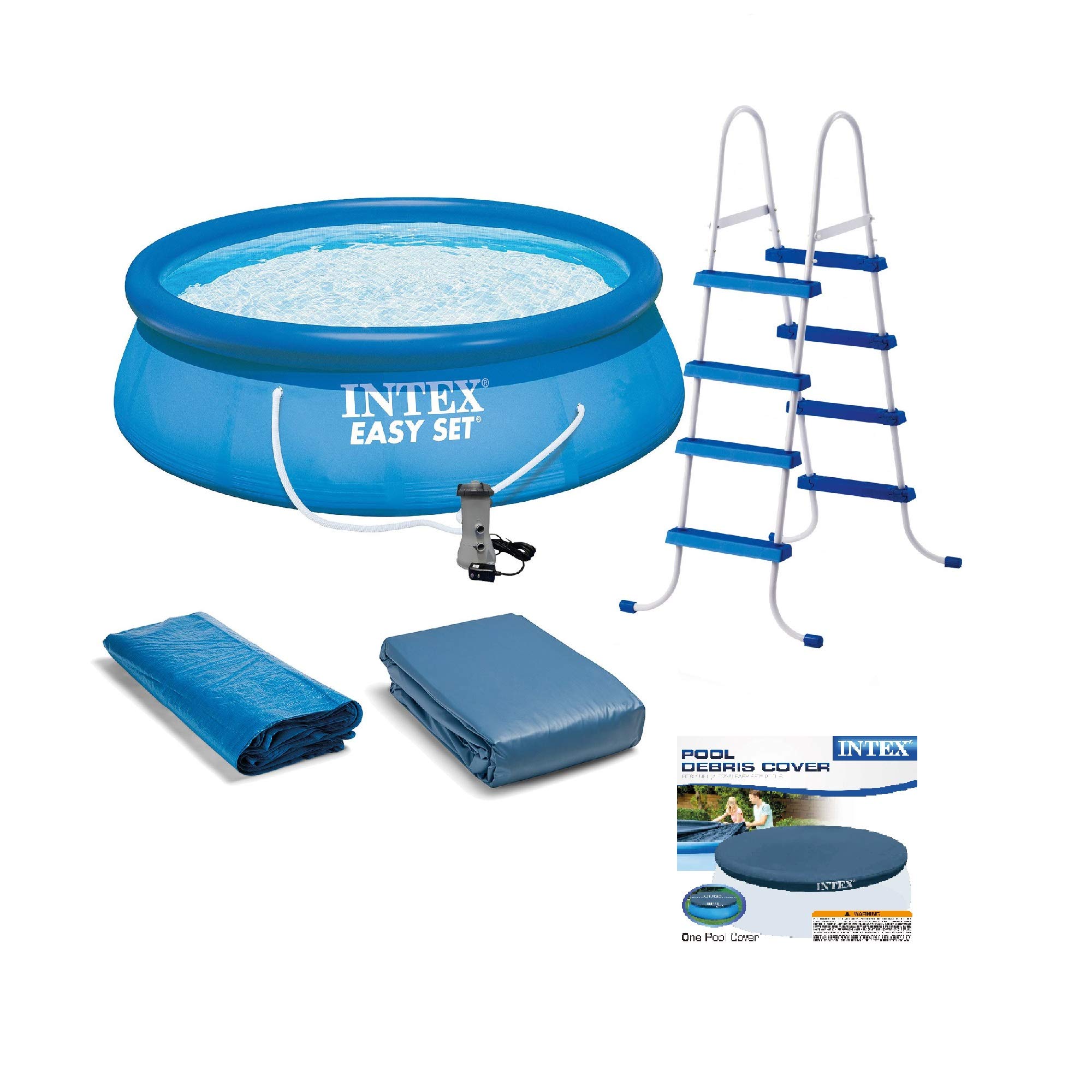 Intex Above Ground Swimming Pool Set with Ladder, Pump & 15' Pool Cover - Perfect for Backyard Summer Fun, Family Gatherings & Outdoor Relaxation