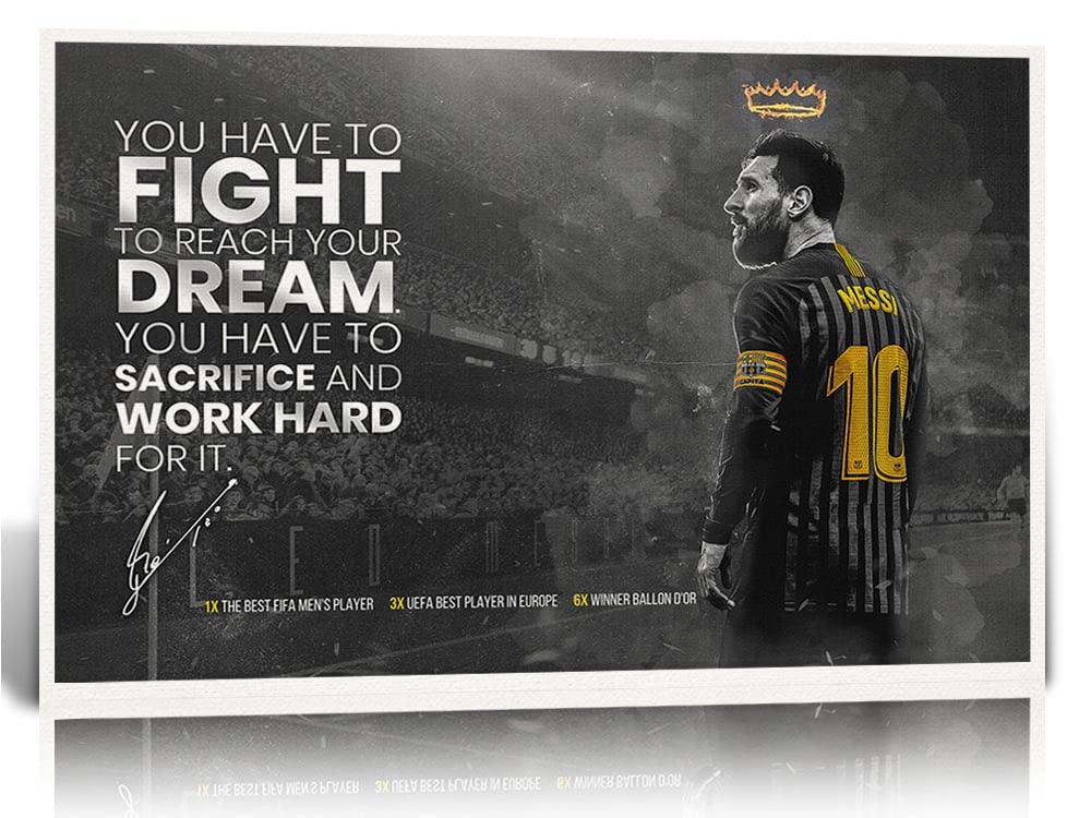 Lionel Messi Soccer Poster - Inspirational Football Quotes Canvas Wall Art for Bedroom, Office & Dorm Room Decor - Perfect Gift for Soccer Fans & Sports Lovers (Ideal for Game Room, Man Cave & Teen Boys' Room)