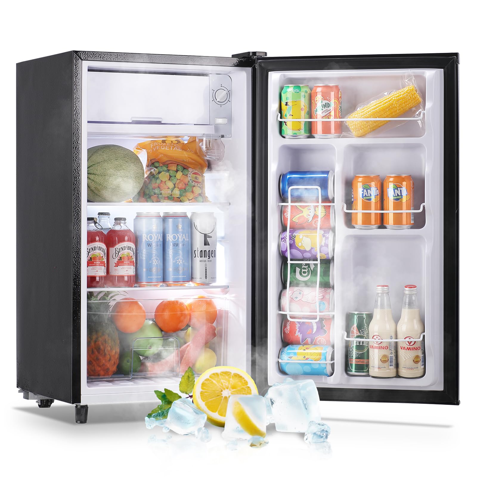 WANAI 3.2 Cu.Ft Compact Single Door Refrigerator with Freezer - 5 Adjustable Temperature Settings, LED Lighting & Removable Shelves - Perfect for Bedroom, Dorm, Office, Apartment (Silver) - Ideal for Small Spaces, Snack Storage & Beverage Cooling