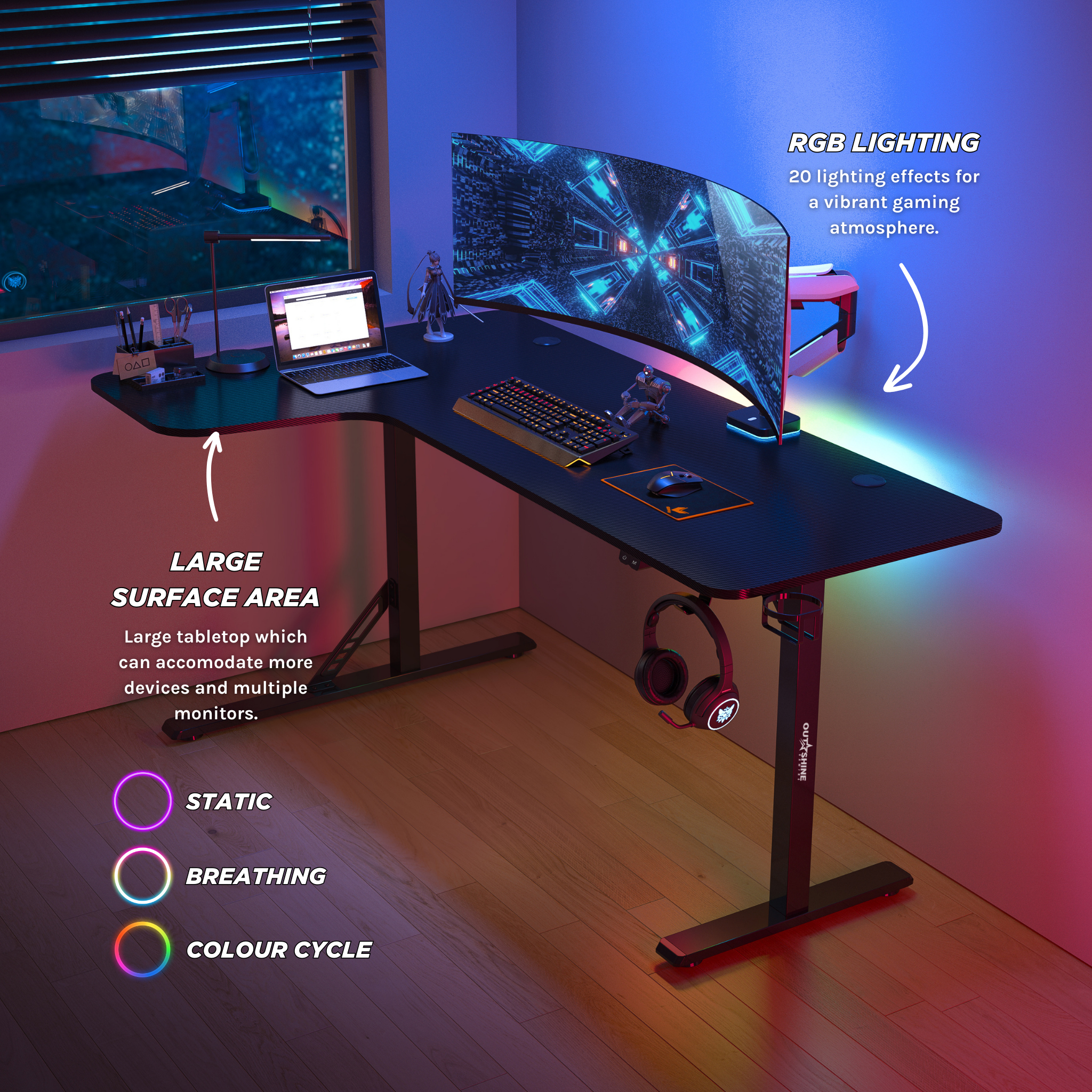 Citadel Gaming Desk V2 - 160cm Wide L-Shaped Computer Desk for PC Gamers | Ergonomic Home Office Setup with Cable Management | Perfect for Streaming & Esports