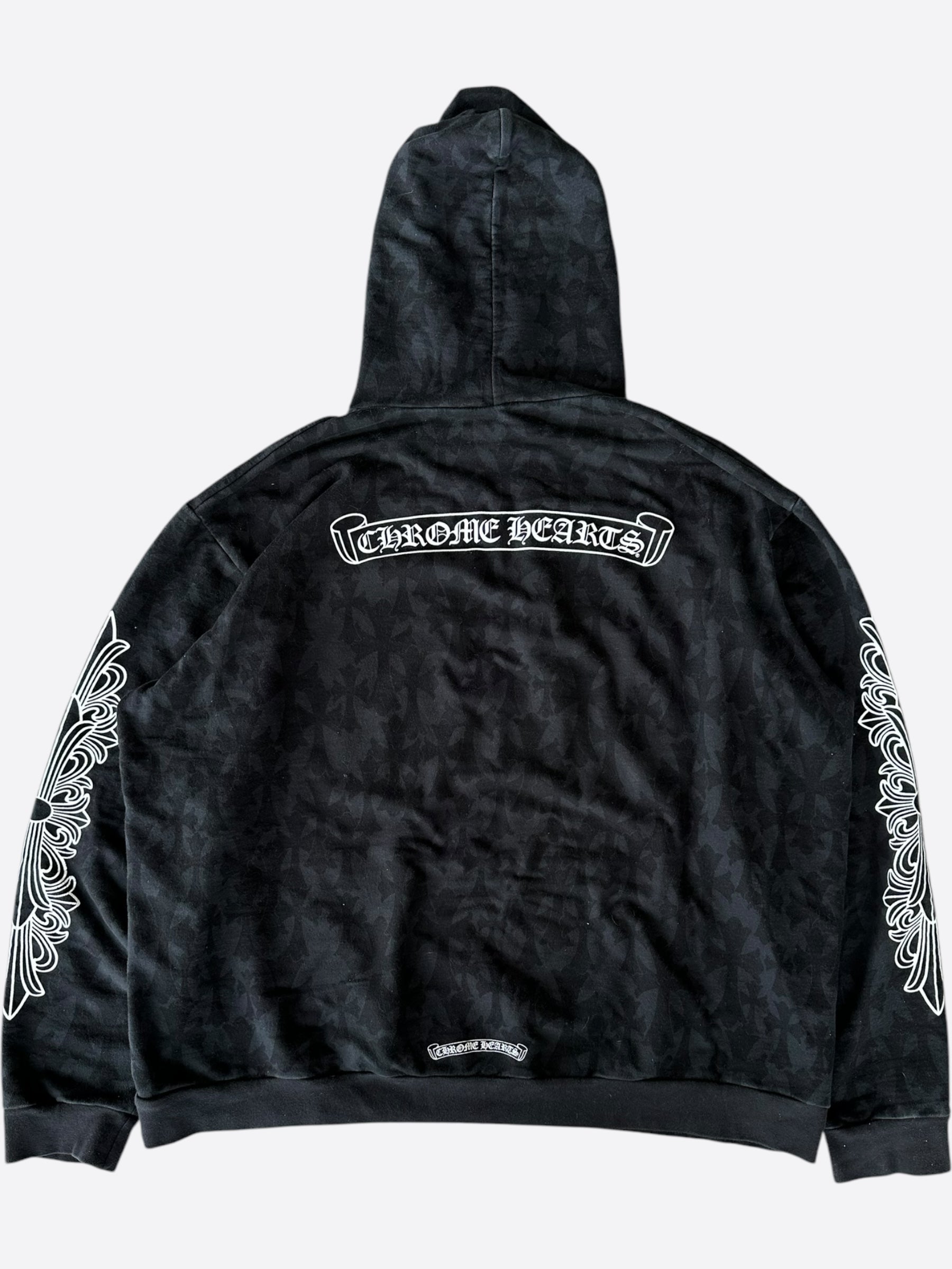 Chrome Hearts Black & White Cross Jacquard Scroll Logo Hoodie - Stylish Streetwear for Men & Women | Perfect for Casual Outfits, Urban Fashion & Everyday Wear