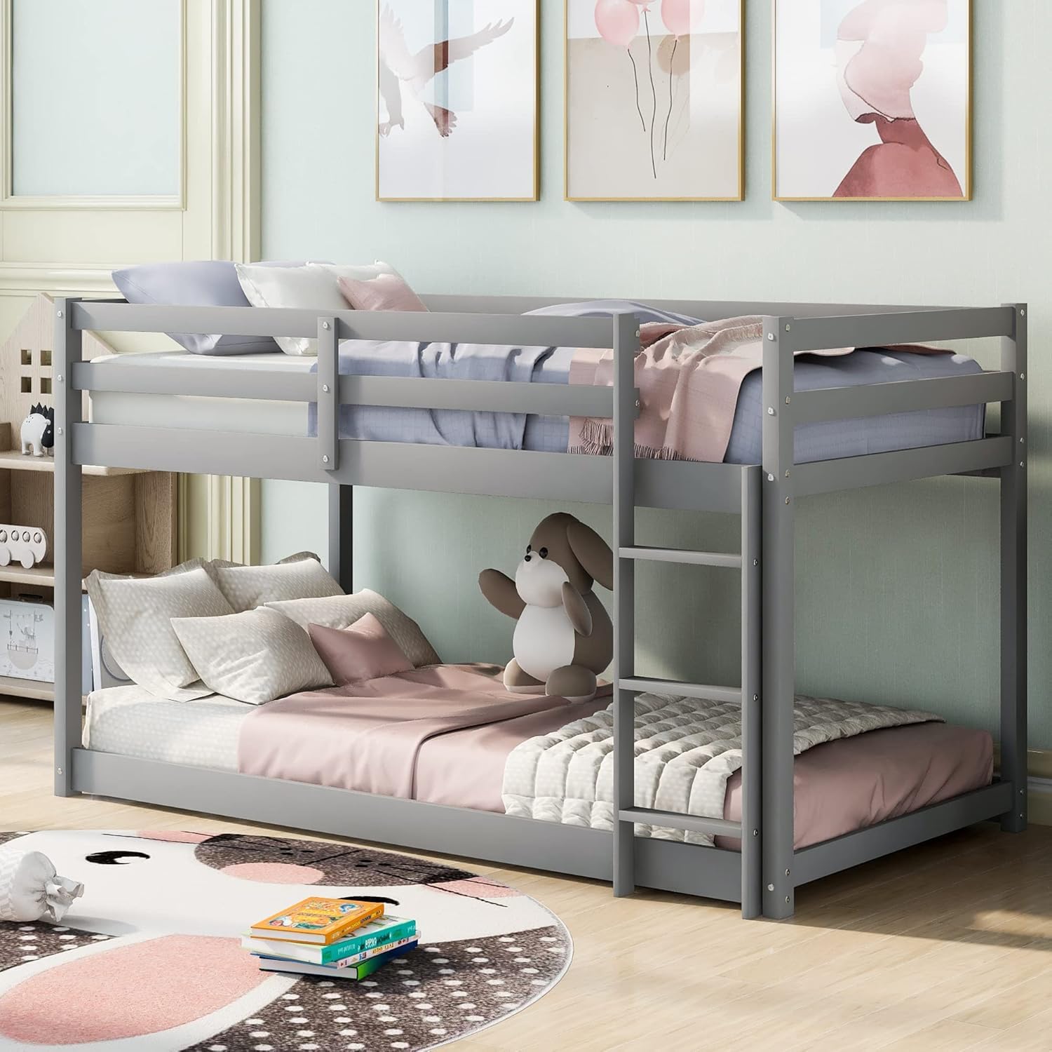 MERITLINE Twin Over Twin Bunk Bed for Kids - Detachable Wooden Bunk Bed Frame with Guardrails - Space Saving Bedroom Furniture for Small Rooms, Dorms, and Shared Kids' Bedrooms