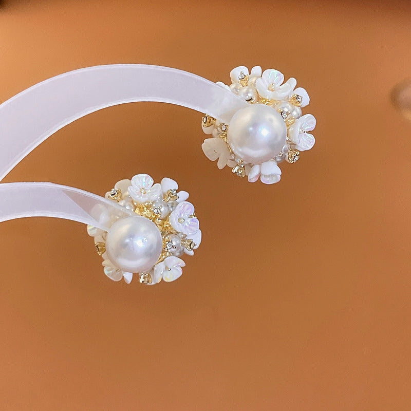 Elegant Pearl Flower Front Back Ear Jacket Earrings for Women | Dainty Pearl Stud Ear Cuff Jewelry | Perfect for Weddings, Parties & Everyday Wear (HE6351)