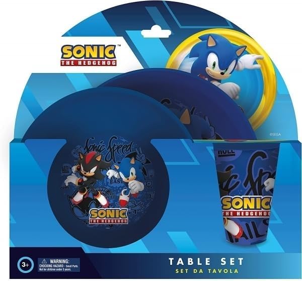 Royal Industry 3-Piece Kids Melamine Tableware Set - Plate, Bowl & 260ml Cup | Durable Sonic Themed Dish Set for Toddlers | Perfect for Home, Daycare & Picnics