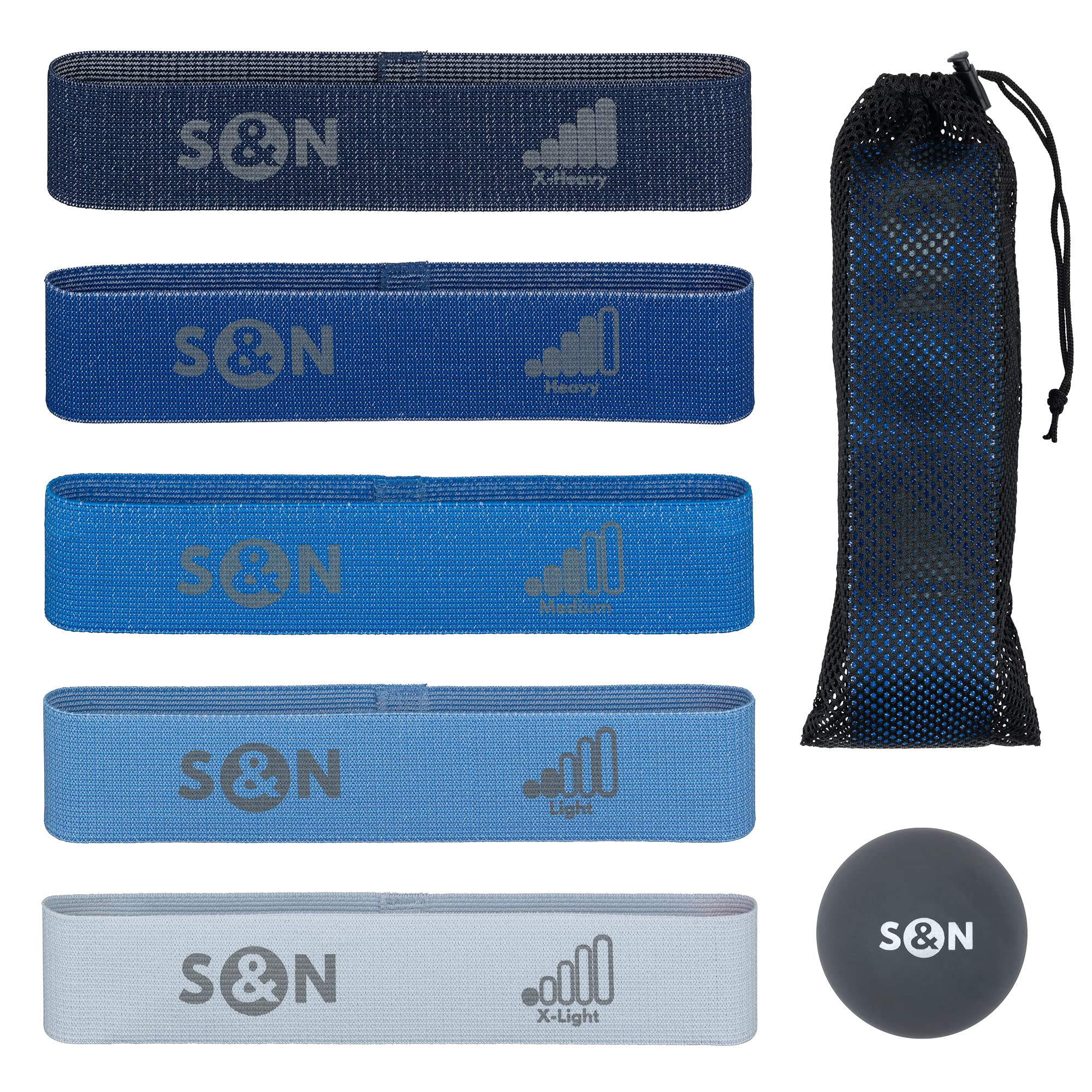Premium 5-Level Resistance Bands Set for Women & Men - Workout Bands for Legs, Glutes, Arms, Core & Back Training - Non-Slip Fabric Elastic Exercise Bands with Massage Ball - Perfect for Home Gym, Yoga, Pilates & Physical Therapy