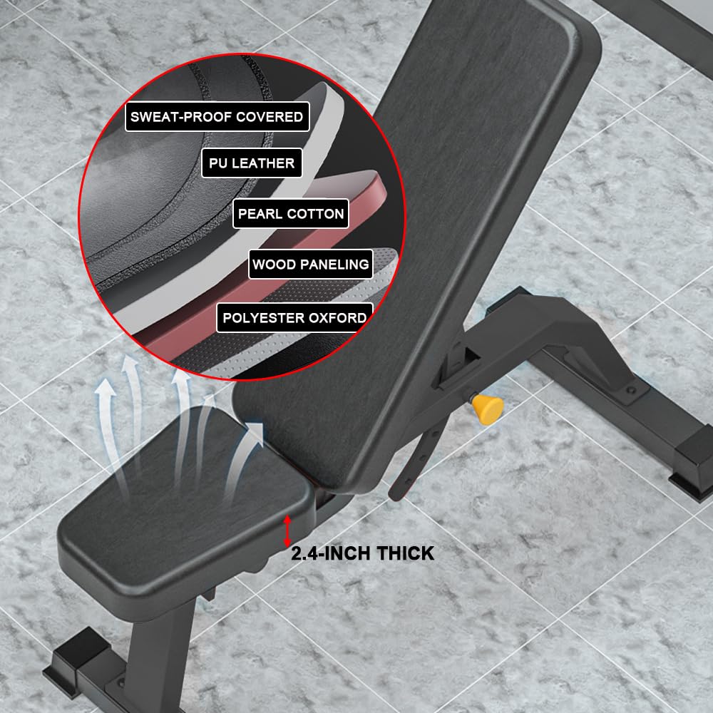 Adjustable Weight Bench for Home Gym - Professional Incline Flat Decline Workout Bench with Sit Up Function, Dumbbell Stool - Perfect for Strength Training, Bodybuilding & Home Fitness
