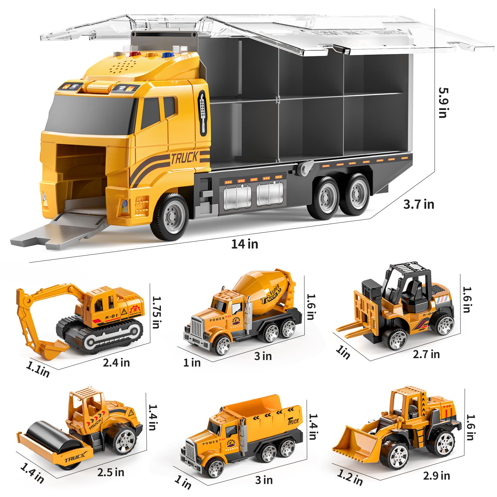 TEMI Die-Cast Construction Toy Car Carrier Set with Play Mat - Alloy Metal Truck Toys for Toddlers & Kids Ages 3-9 (Boys & Girls) | Perfect for Pretend Play, Birthday Gifts & Early Learning Activities
