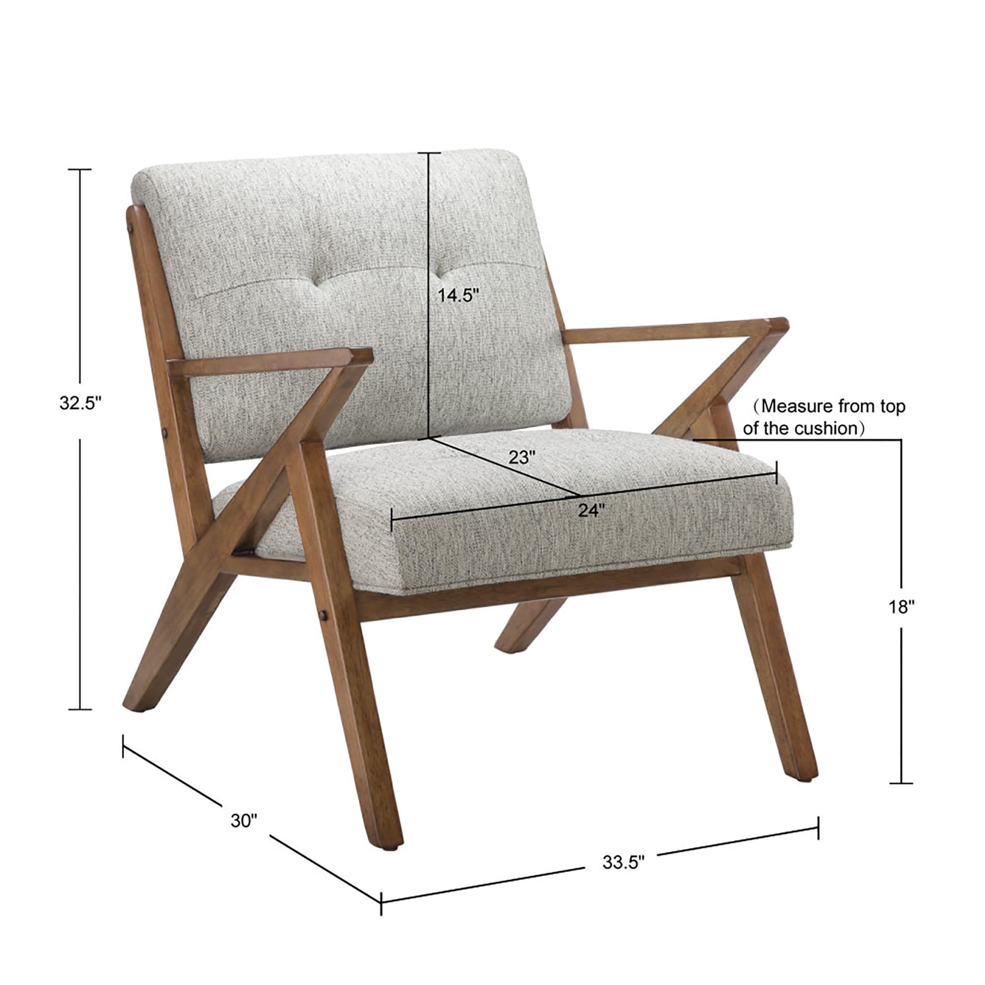 INK+IVY Mid-Century Modern Accent Chair for Living Room - Solid Wood Frame with Armrests, Upholstered Piped Seat & Button Tufted Back in Pecan Finish & Light Grey - Perfect for Lounge, Reading Nook or Office Decor