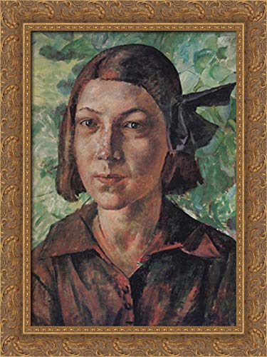 Kuzma Petrov Vodkin 'The Girl in the Garden' 18x24 Inch Gold Ornate Wood Framed Canvas Art - Perfect for Living Room, Bedroom & Office Wall Decor