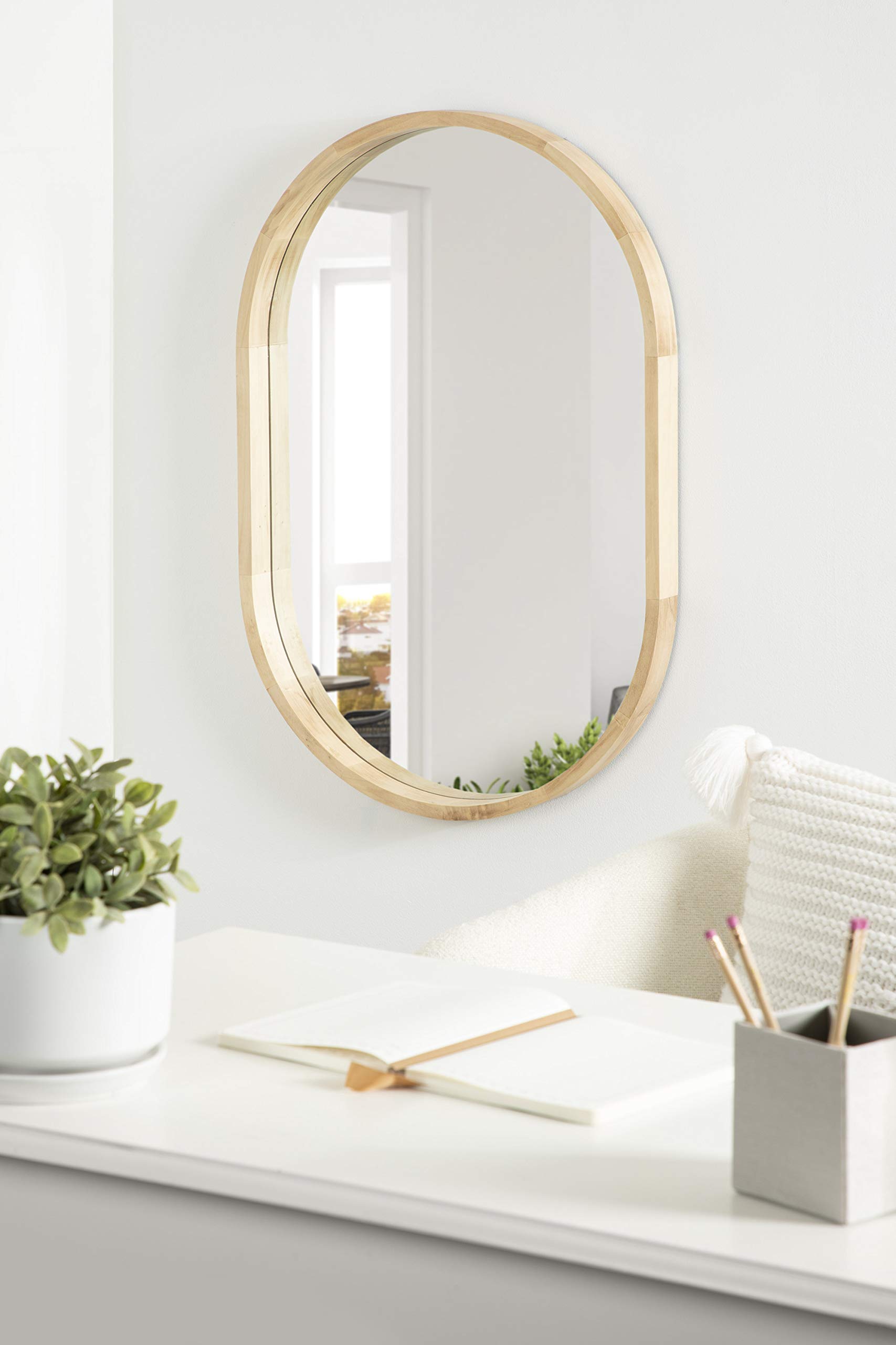 Kate and Laurel Hutton Modern Capsule Wall Mirror 24x36 Inches - Natural Wood Scandinavian Style Decorative Mirror for Living Room, Bedroom & Entryway
