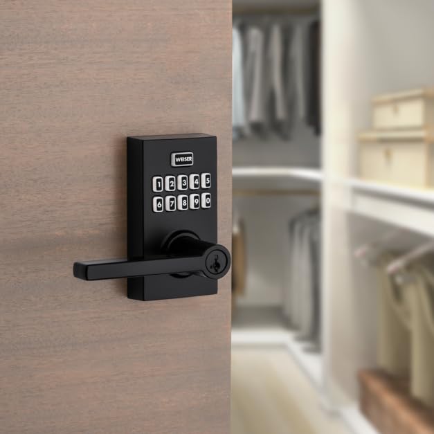 Weiser SmartCode 10 Electronic Keyless Entry Door Lock - Matte Black Keypad Deadbolt with Auto-Lock Feature, 30 User Codes Capacity | Secure Smart Lock for Front Doors, Garage & Home Security Systems | Perfect for Smart Homes, Vacation Rentals & High-Traffic Entryways