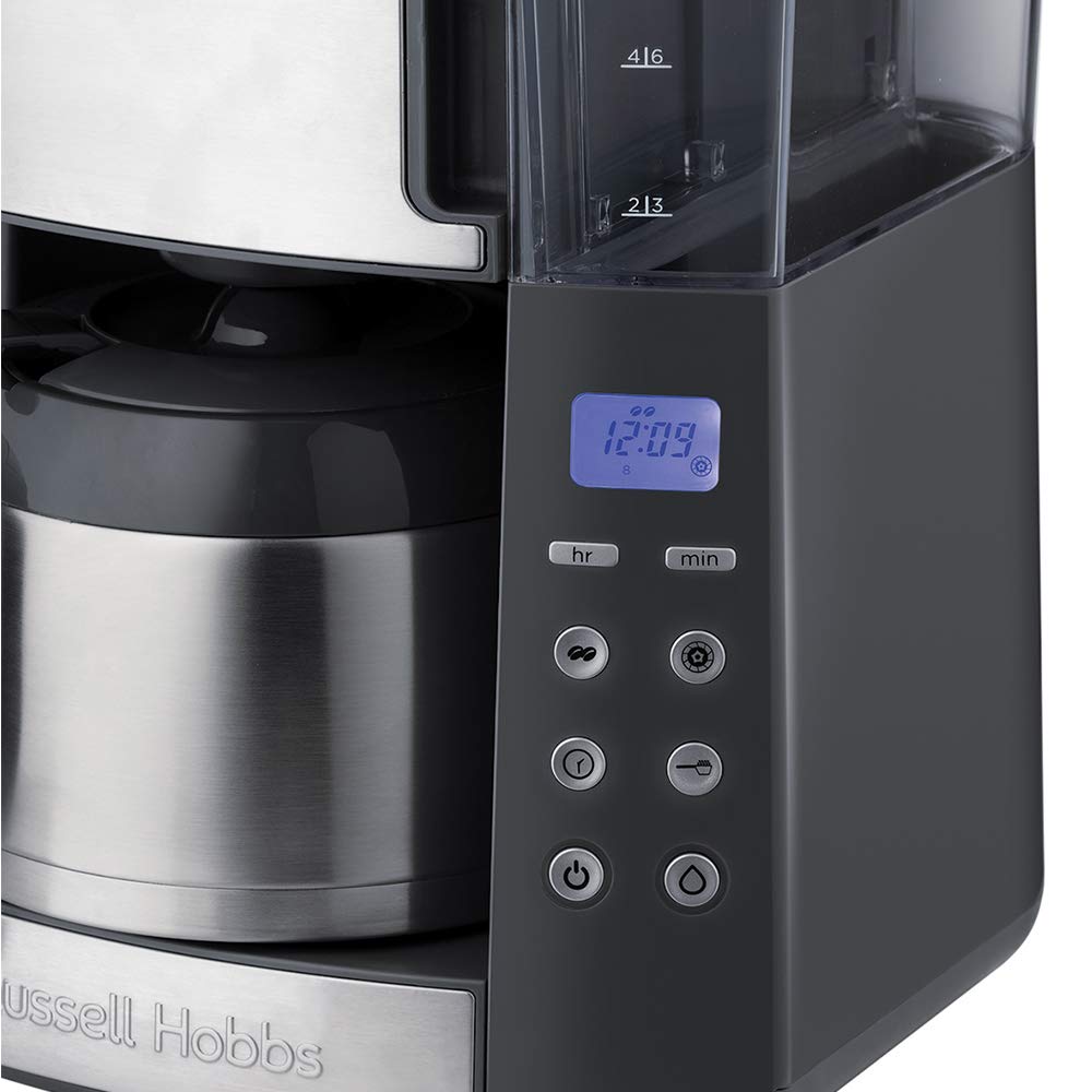Russell Hobbs American Coffee Maker with Built-in Grinder - Digital Timer, Optimal Extraction & Aroma Filter - Thermal Carafe (10 Cups Max, 3 Grind Levels, Grind & Brew 25620-56) - Perfect for Home, Office, or Entertaining Guests