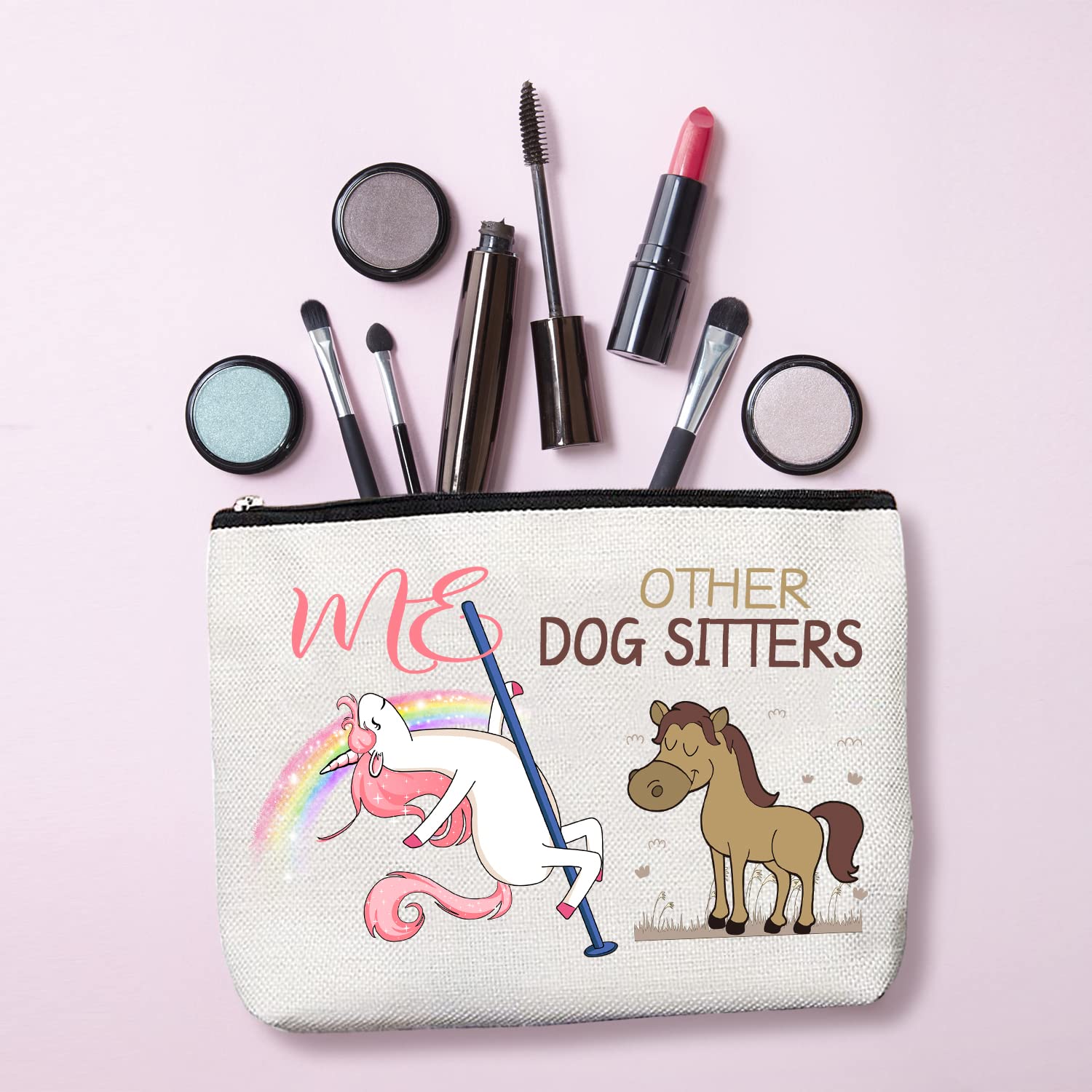 Dog Sitter Gift Set - Cute Zipper Makeup Bag, Travel Toiletry Pouch & Compact Mirror | Perfect Thank You Gift for Pet Caregivers | Great for Dog Walking, Pet Sitting & Grooming Professionals