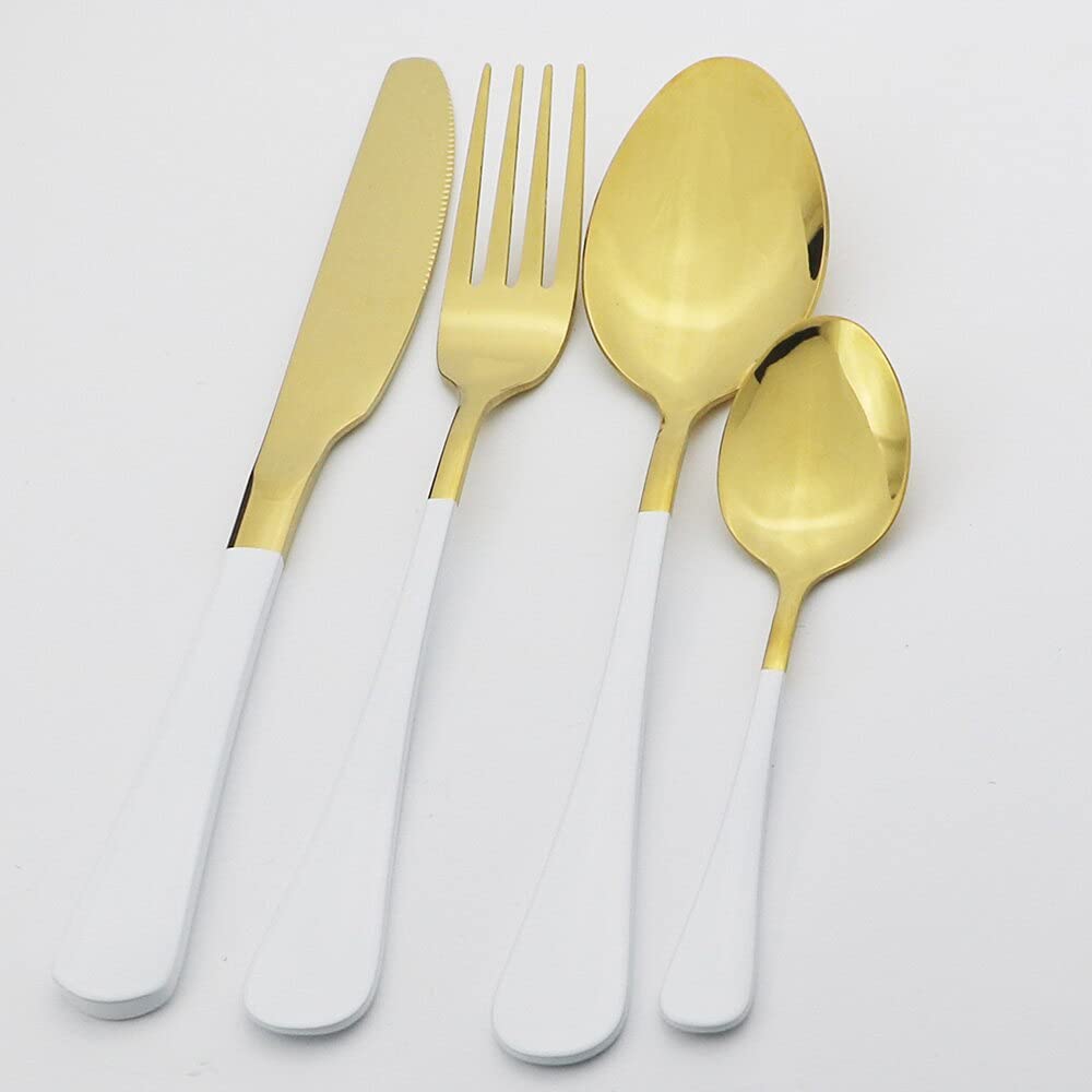 32-Piece Pink Gold Silverware Set - Stainless Steel Knife Fork Spoon Teaspoon Cutlery Flatware for Dining, Kitchen & Tableware - Elegant Gold Finish for Weddings, Parties & Everyday Use - BY ZZYY