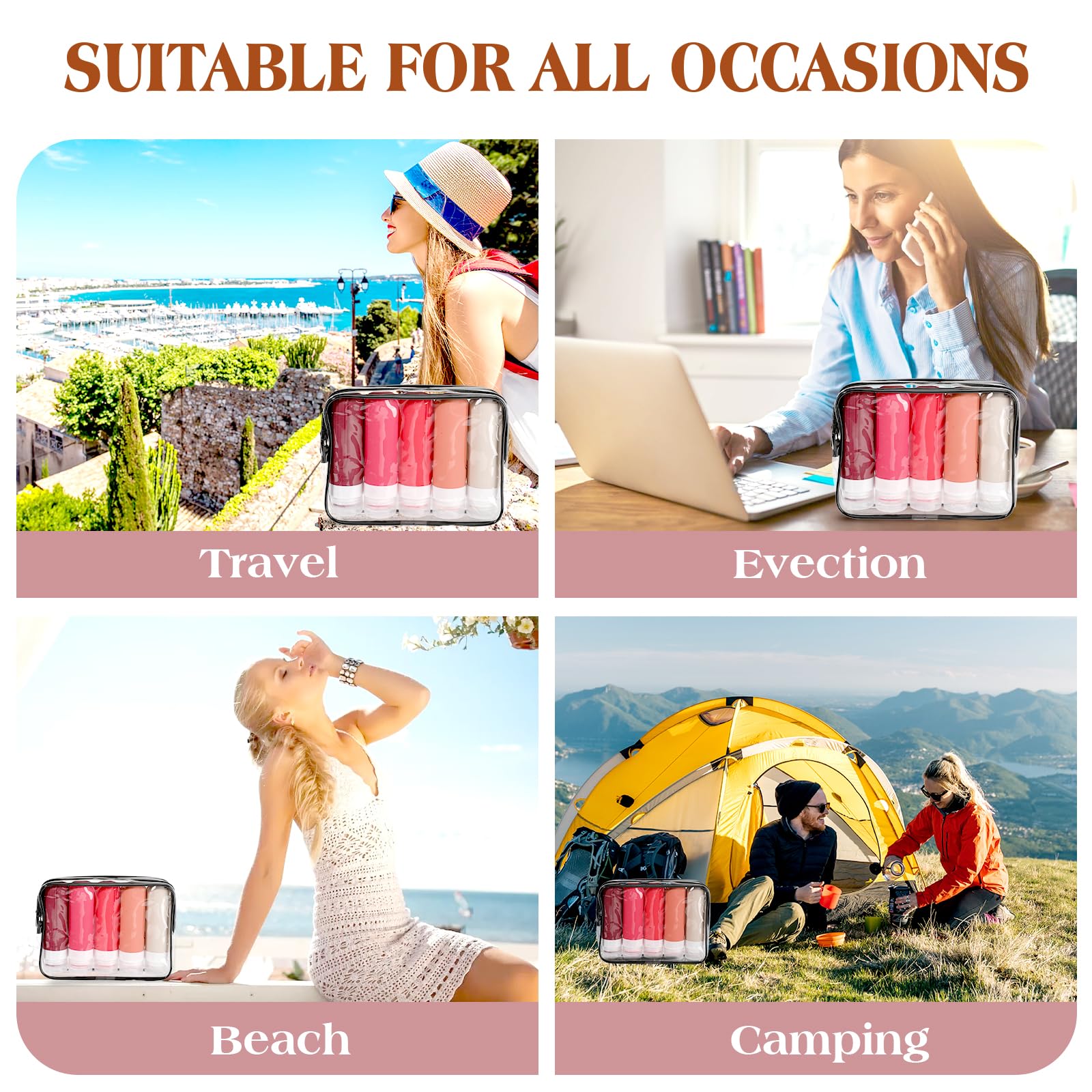 5 Pack TSA Approved Leak Proof Silicone Travel Bottles (3oz) - Refillable Toiletry Containers for Shampoo, Conditioner & Cosmetics | Perfect for Air Travel, Gym & Vacation Essentials