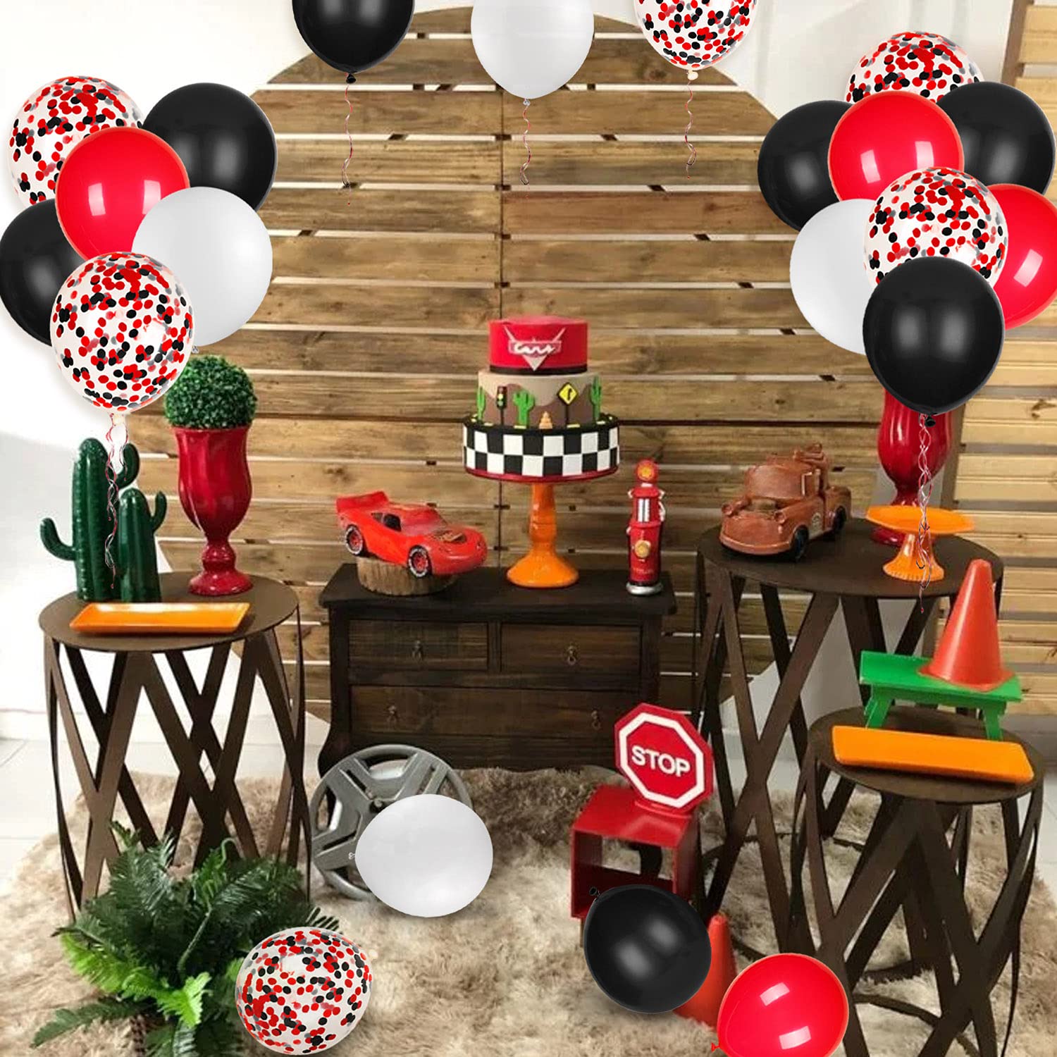 JOYYPOP 80Pcs Red White & Black Latex Balloons with Confetti - Graduation, Casino, Race Car Party Decorations | Perfect for Poker Night, Birthday Celebrations & Themed Events