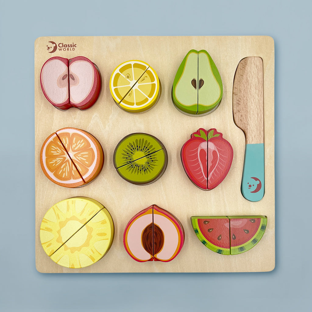 Wooden Fruit Cutting Puzzle Toy - Montessori Learning Toy for Toddlers - Educational Wooden Play Food Set for Kids - Perfect for Pretend Play, Fine Motor Skills & Early Childhood Development
