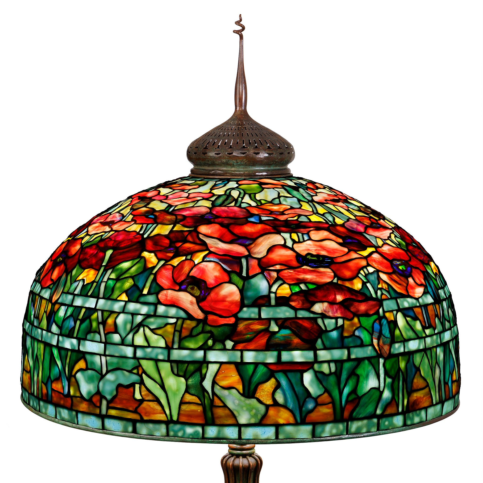 Tiffany Studios New York Oriental Poppy Leaded Glass & Bronze Floor Lamp - Antique Stained Glass Lighting for Living Room, Bedroom & Office Decor