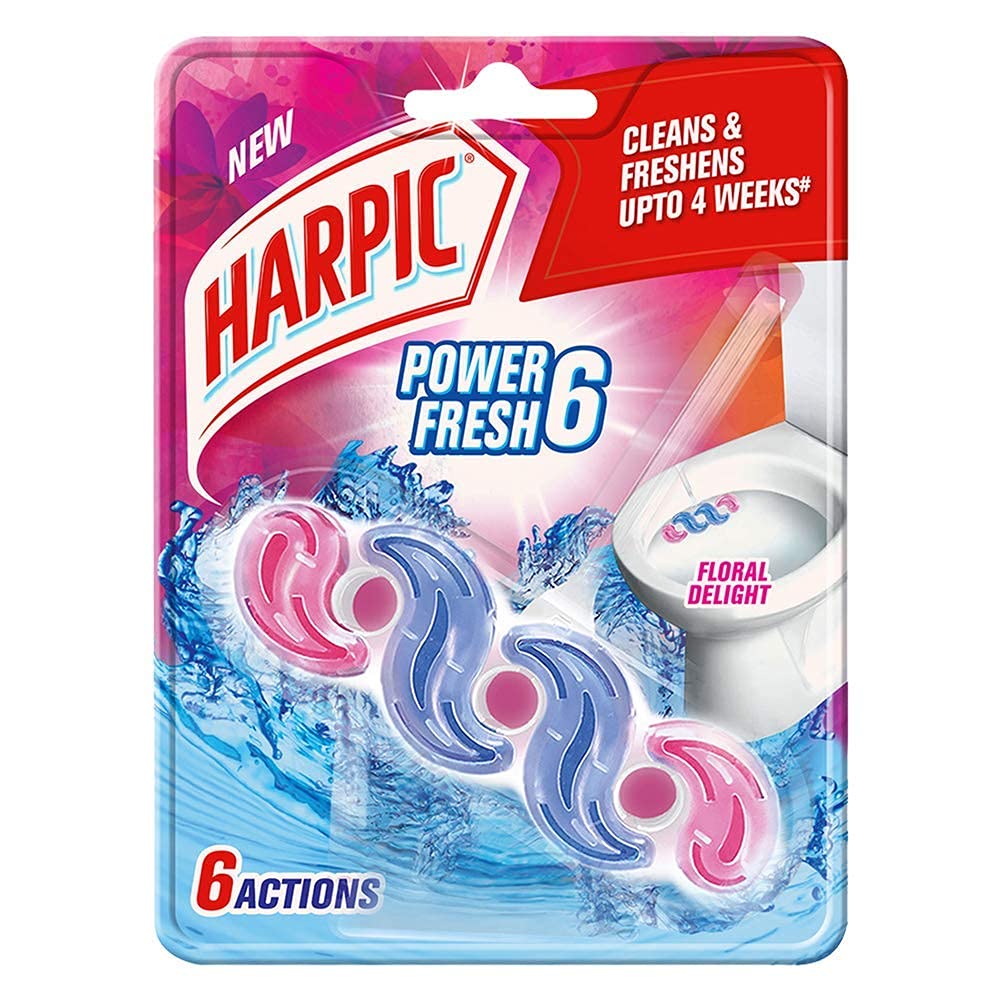 Harpic Power Fresh Floral Delight Toilet Cleaner Rim Block - 35g | Long-Lasting Toilet Bowl Cleaner & Deodorizer for Fresh Scent | Perfect for Bathroom, Restroom & Home Use