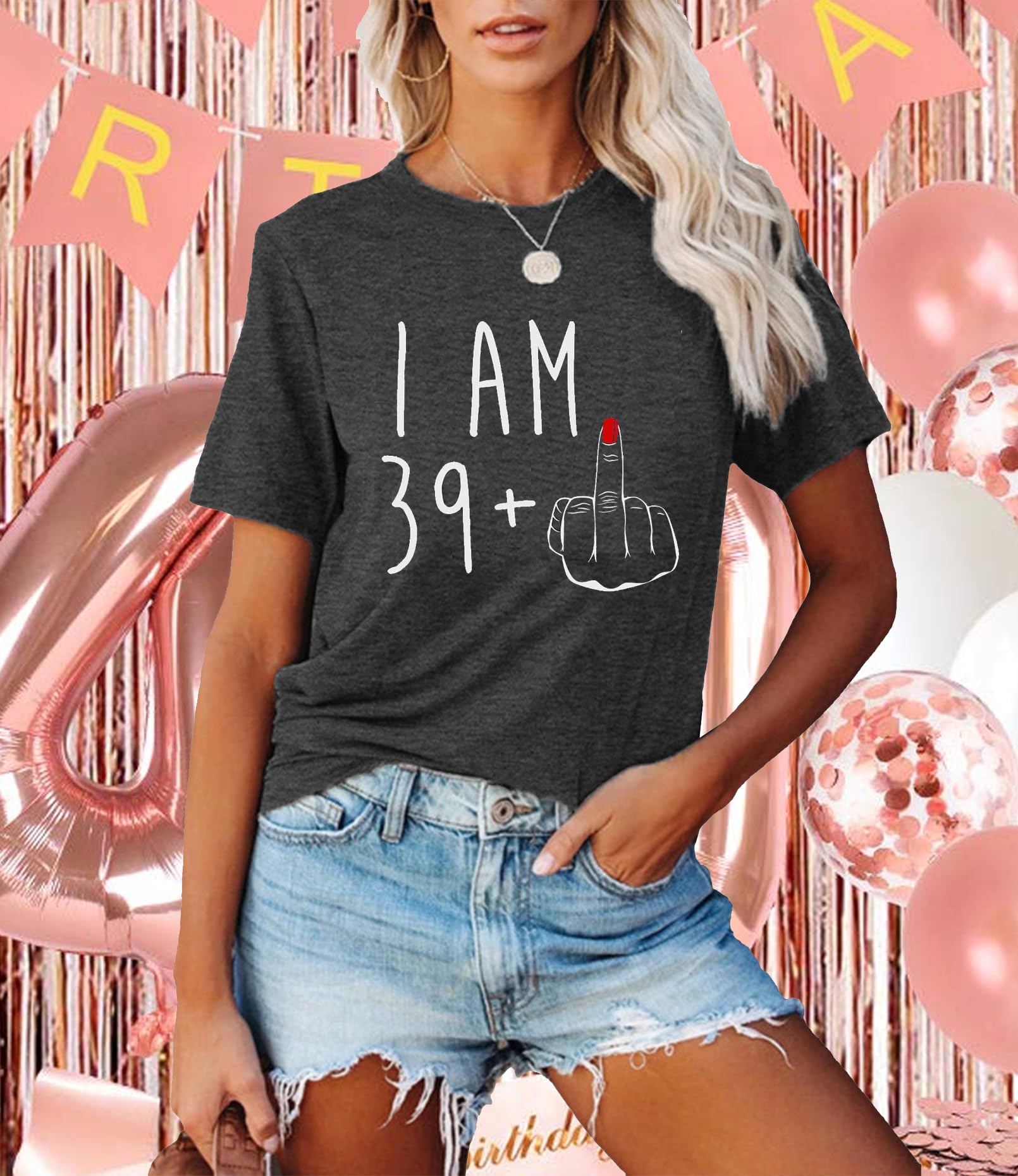 40th Birthday Shirts for Women - Funny 40 Year Old Birthday Gift T-Shirt with Letter Print - Casual Short Sleeve Tee Tops for Party, Celebration & Everyday Wear