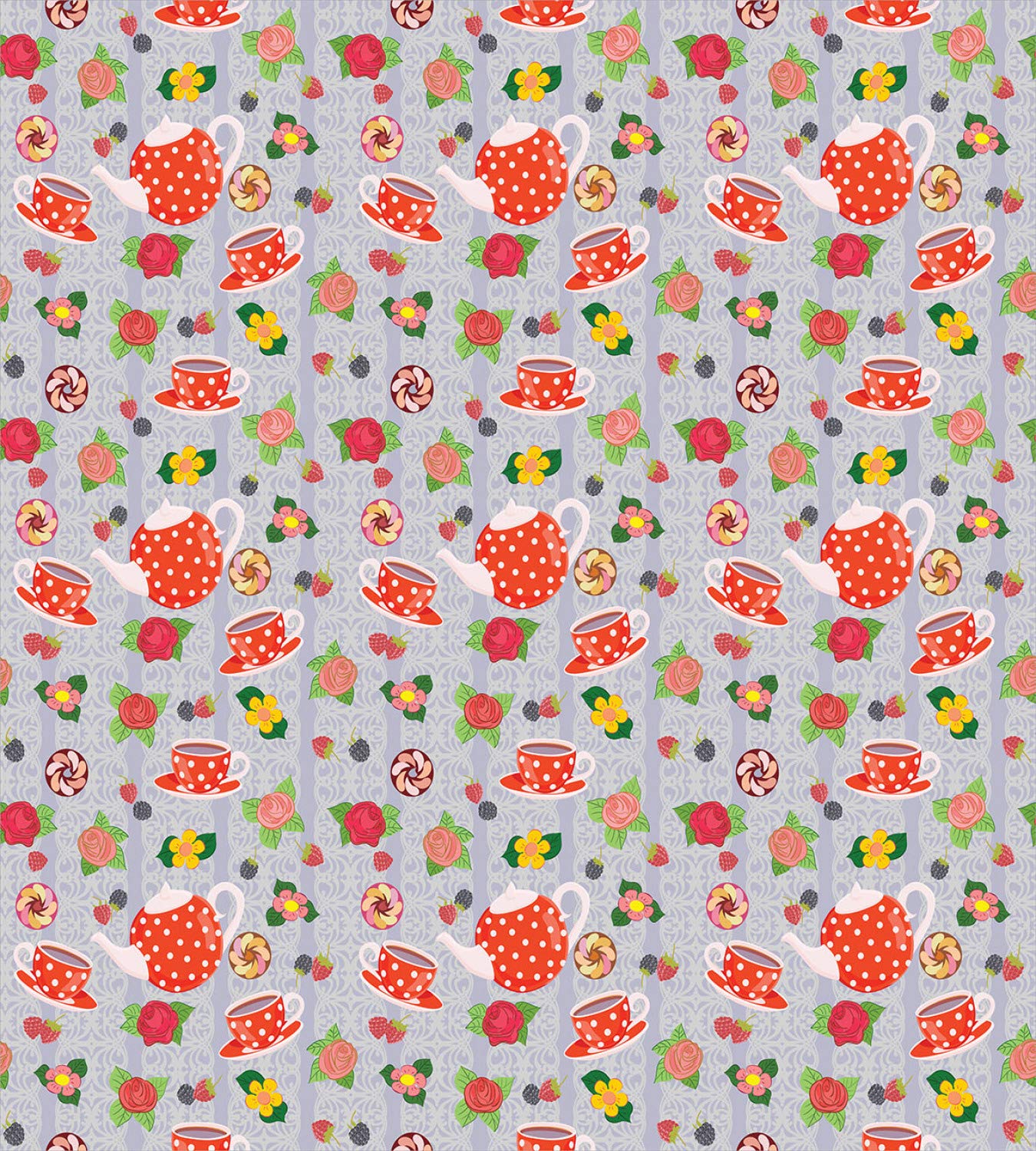 Ambesonne Cartoon Duvet Cover Set - Retro Polka Dot Orange Flower Tea Pot Print 3-Piece Queen Bedding with 2 Pillow Shams, Vermilion Grey | Fun & Whimsical Kids Room Decor, Teen Bedroom, Dorm Room Essentials, Unique Gift Idea