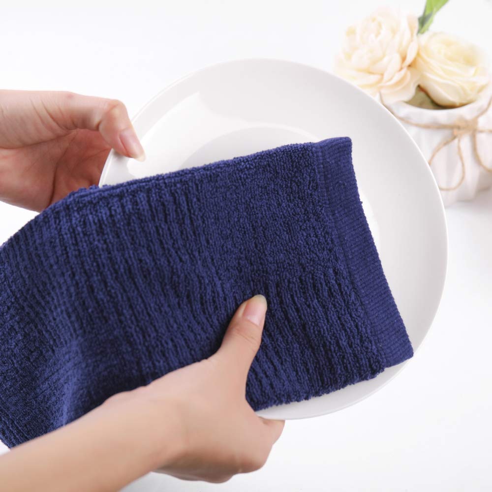 Premium Navy Blue Cotton Dish Towels Set of 3 - Super Absorbent 16x26 Inch Kitchen Towels for Drying Dishes, Glassware & Countertops - Soft Terry Tea Towels for Daily Cleaning - Perfect for Kitchens, Restaurants & Housewarming Gifts