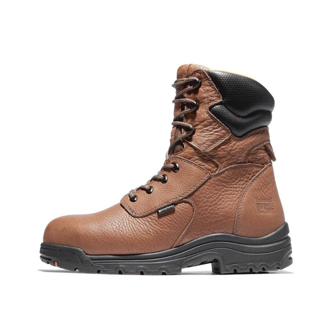 Titan 8 Inch Alloy Toe Waterproof Work Boots for Men - Medium Brown Safety Shoes for Construction, Hiking & Outdoor Work