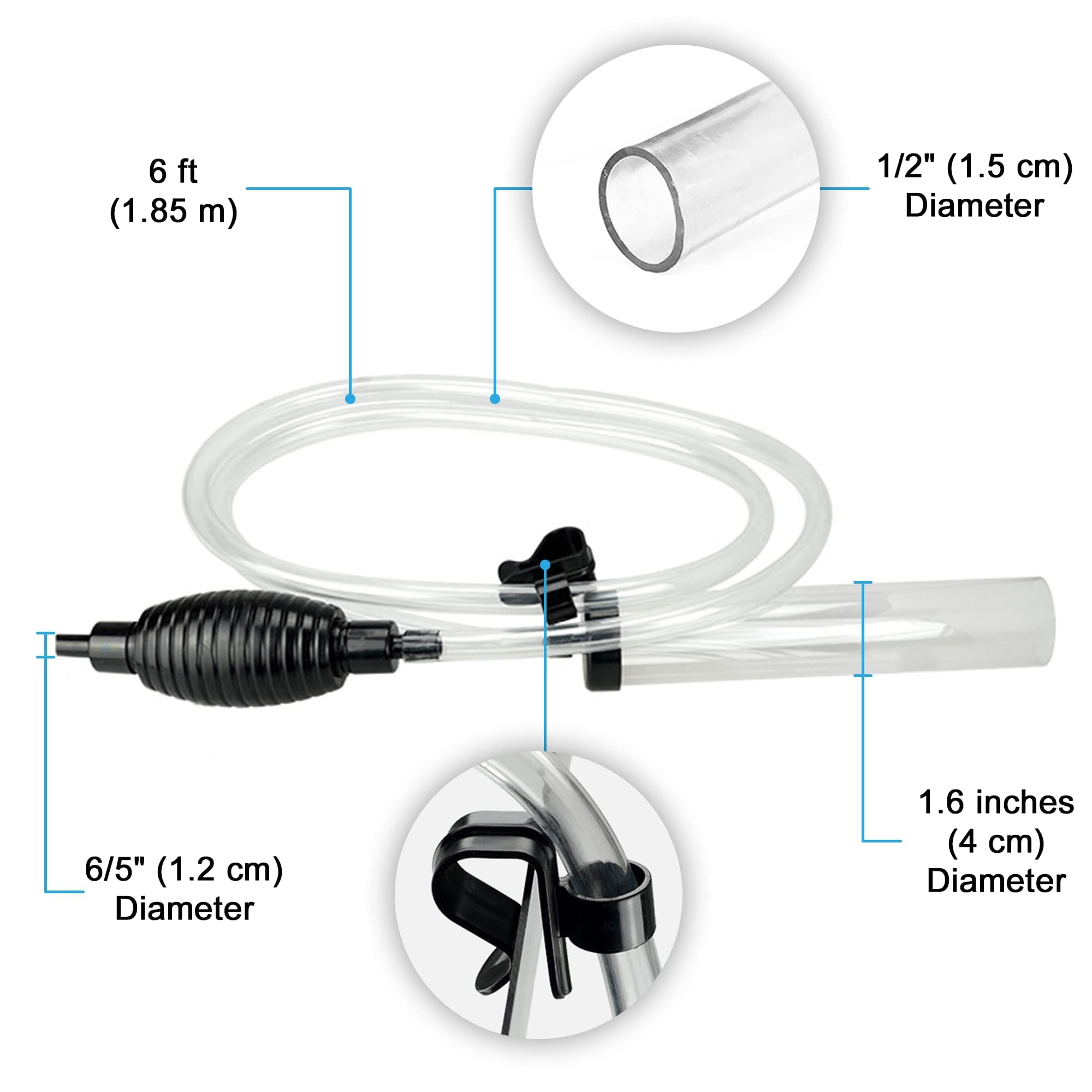 SunGrow Manual Aquarium Gravel Cleaner Siphon Vacuum - Fish Tank Water Changer Kit with Hose & Priming Bulb for Gravel & Sand Cleaning (Black) | Perfect for Freshwater & Saltwater Tanks, Easy Maintenance for Small to Medium Aquariums