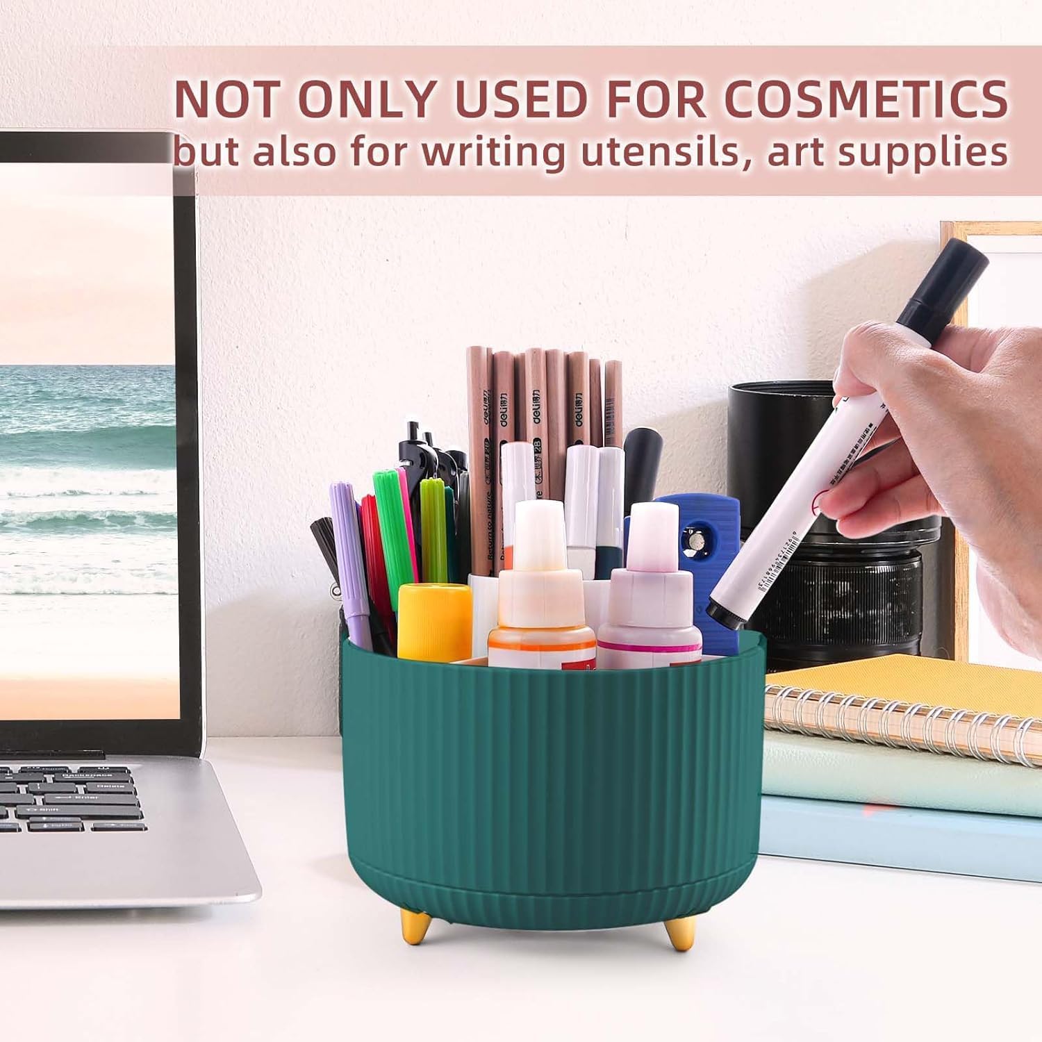 360° Rotating Makeup Brush Holder Organizer - Countertop Cosmetic & Skincare Storage for Vanity, Desktop, Bathroom | Perfect for Makeup Artists & Beauty Enthusiasts (Green)