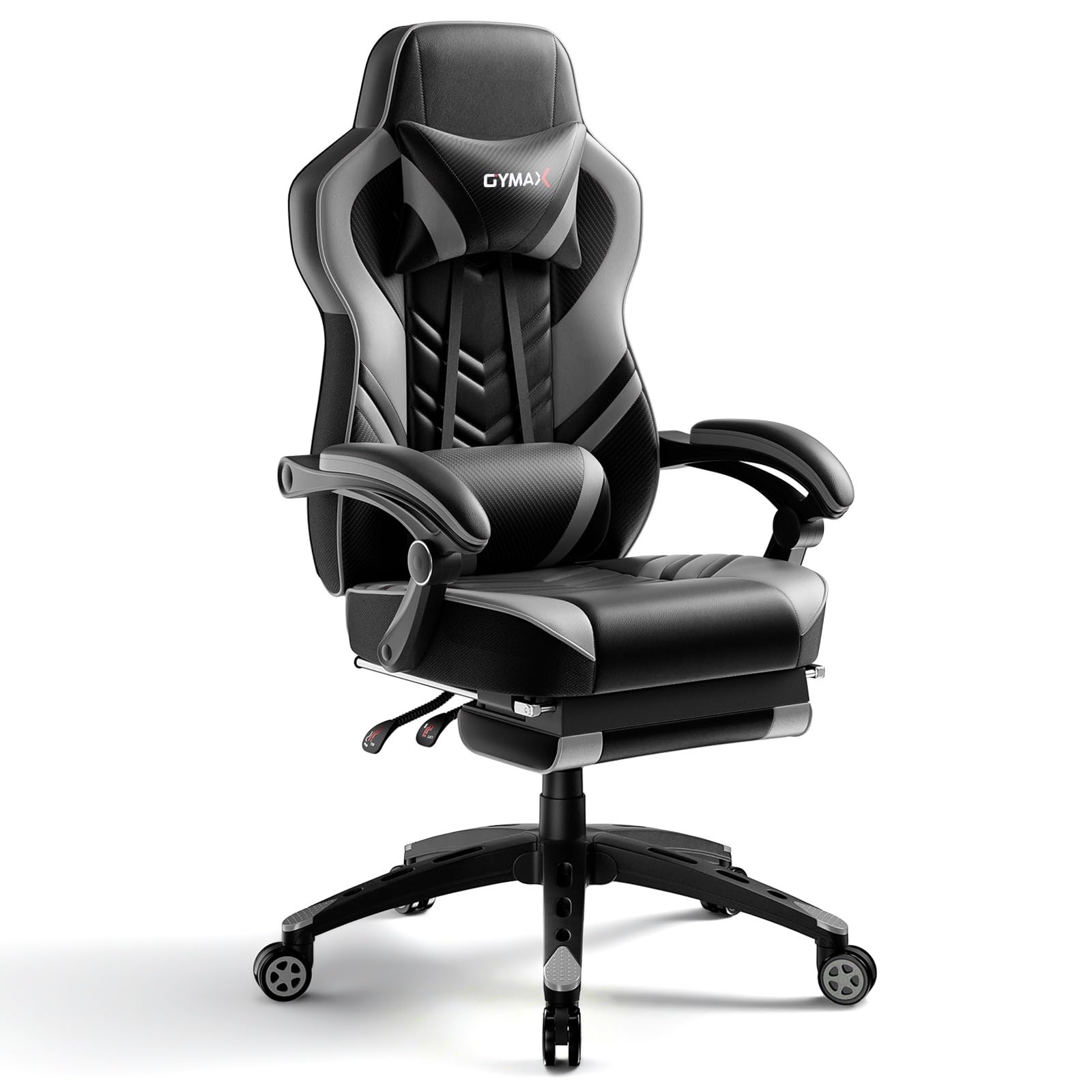**Powerstone Ergonomic Gaming Chair with Adjustable Lumbar Support & Footrest - PU Leather Racing Style Computer Chair for Office & Home Gaming - Gray**    *(Perfect for Esports, Streaming, Work from Home & Long Gaming Sessions)*