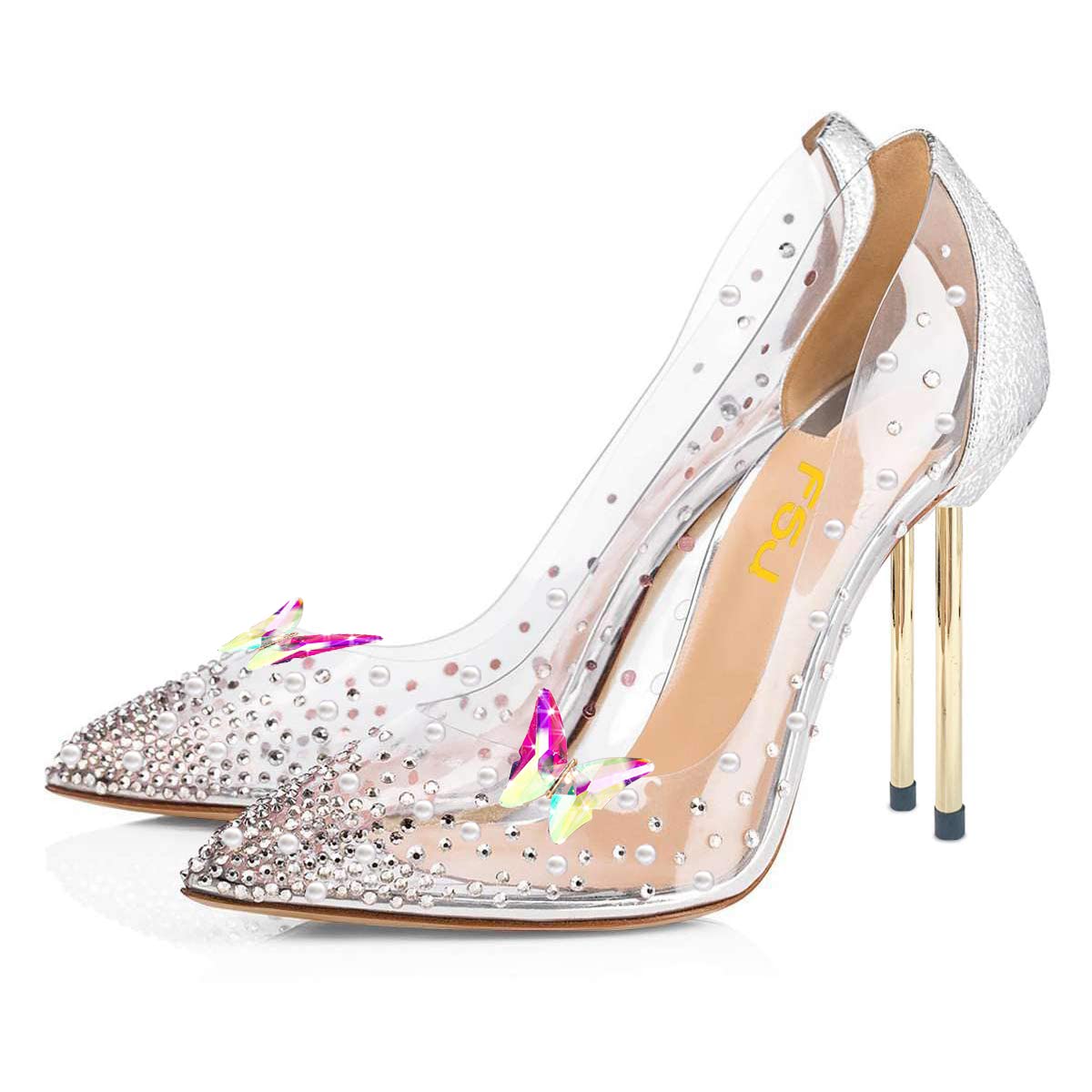 FSJ Women's Studded Pointed Toe Transparent High Heel Pumps with Bowknot - US Size 4-15 (Medium) - Perfect for Parties, Weddings & Evening Events