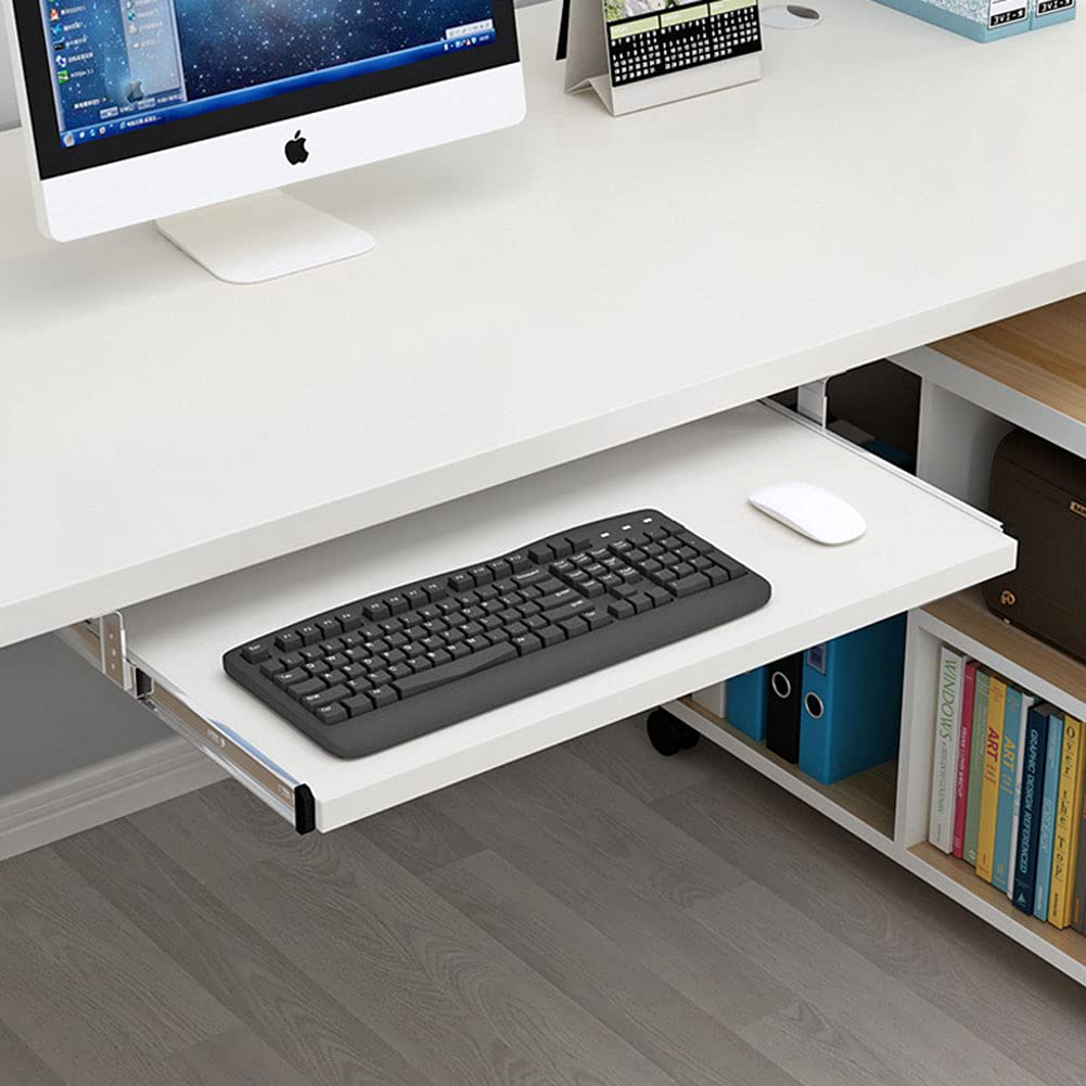 Ergonomic Under Desk Wooden Keyboard Tray with Two-Section Slide Rail Support - Pull-Out Keyboard Platform for Office Workstations & Home Desks - Perfect for Typing, Gaming, and Workspace Organization