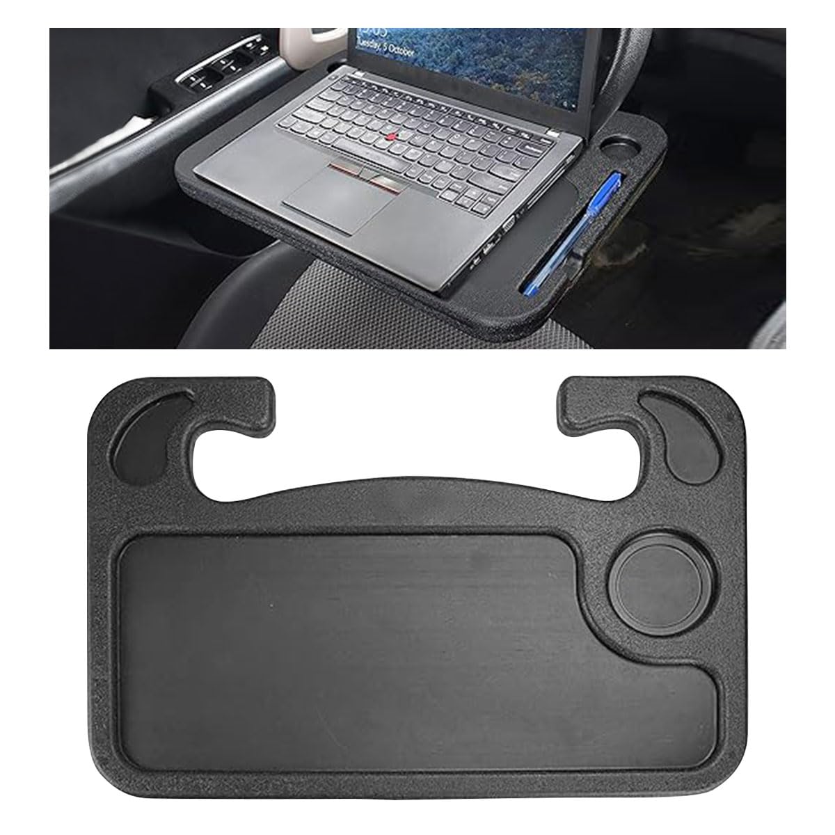 Car Steering Wheel Tray - Multipurpose Auto Desk for Eating, Working & Laptops - Black Travel Accessory Fits Most Vehicles | Perfect for Road Trips, Office Work & Meals On-The-Go