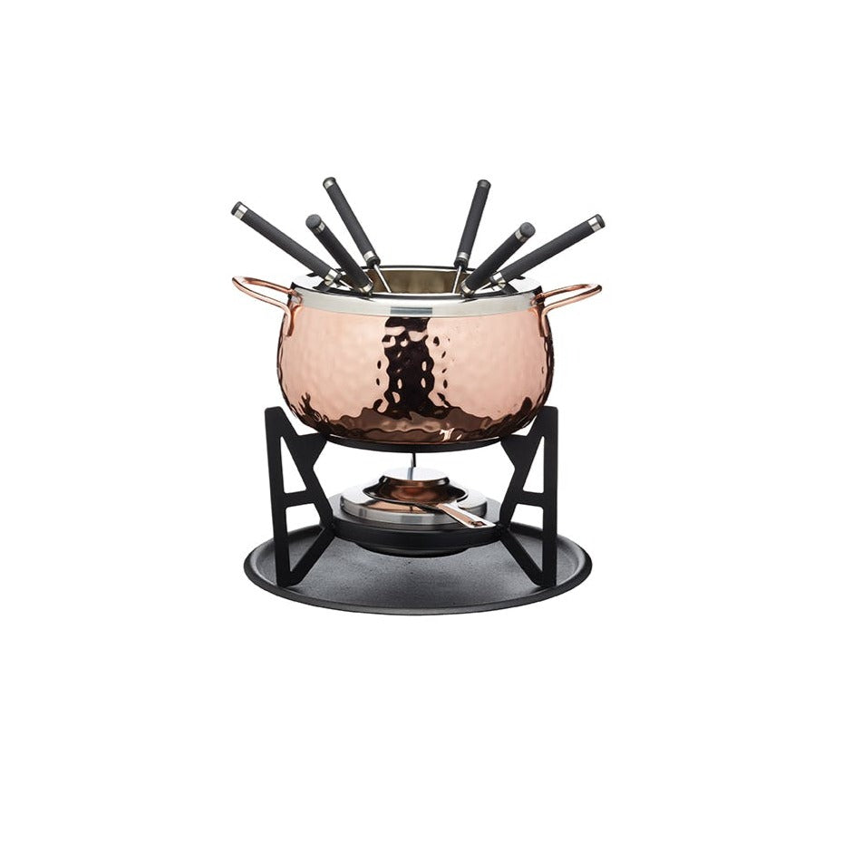 Artesà Hand-Finished Copper Fondue Set with 6 Forks - Elegant Cheese & Chocolate Fondue Pot for Dinner Parties & Romantic Date Nights