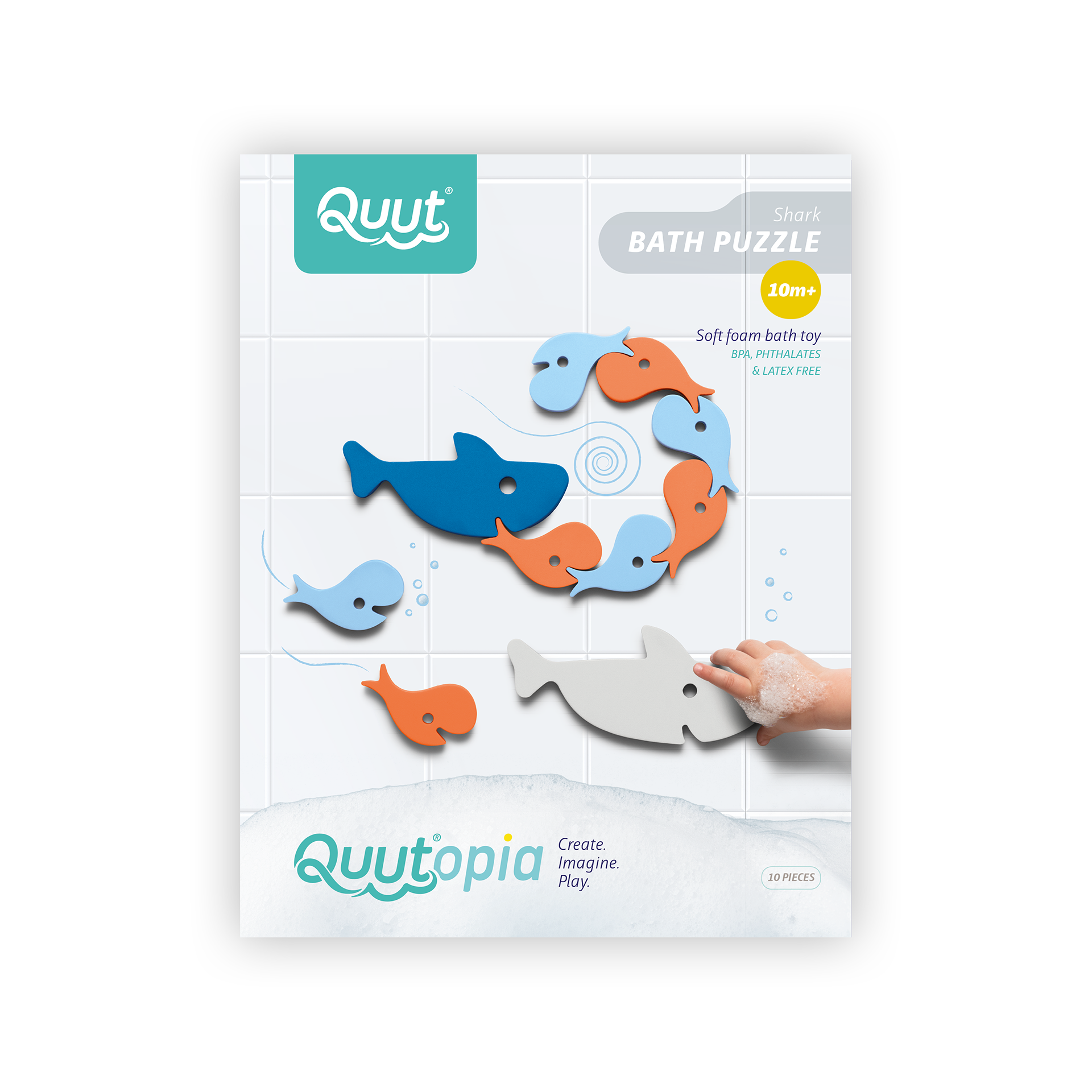 Quut Soft Foam Bath Puzzle - Shark Themed Educational Toy for Kids | Safe Non-Toxic Bathtub Toys for Toddlers | Perfect for Bath Time Learning & Sensory Play