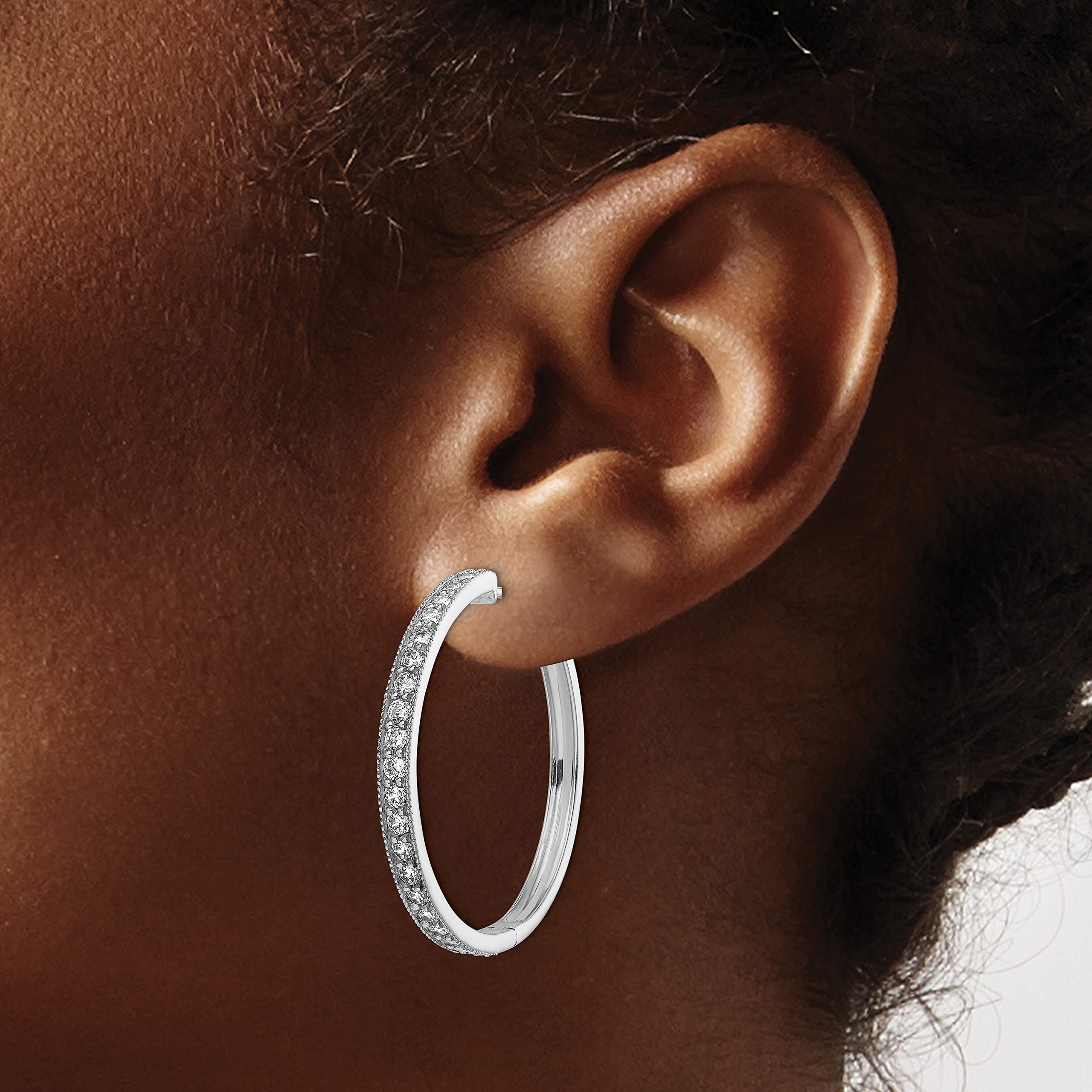 14K Solid White Gold Diamond Milgrain Hinged Hoop Earrings for Women - Large & Medium Size Luxury Dangle Earrings for Parties, Weddings & Special Occasions