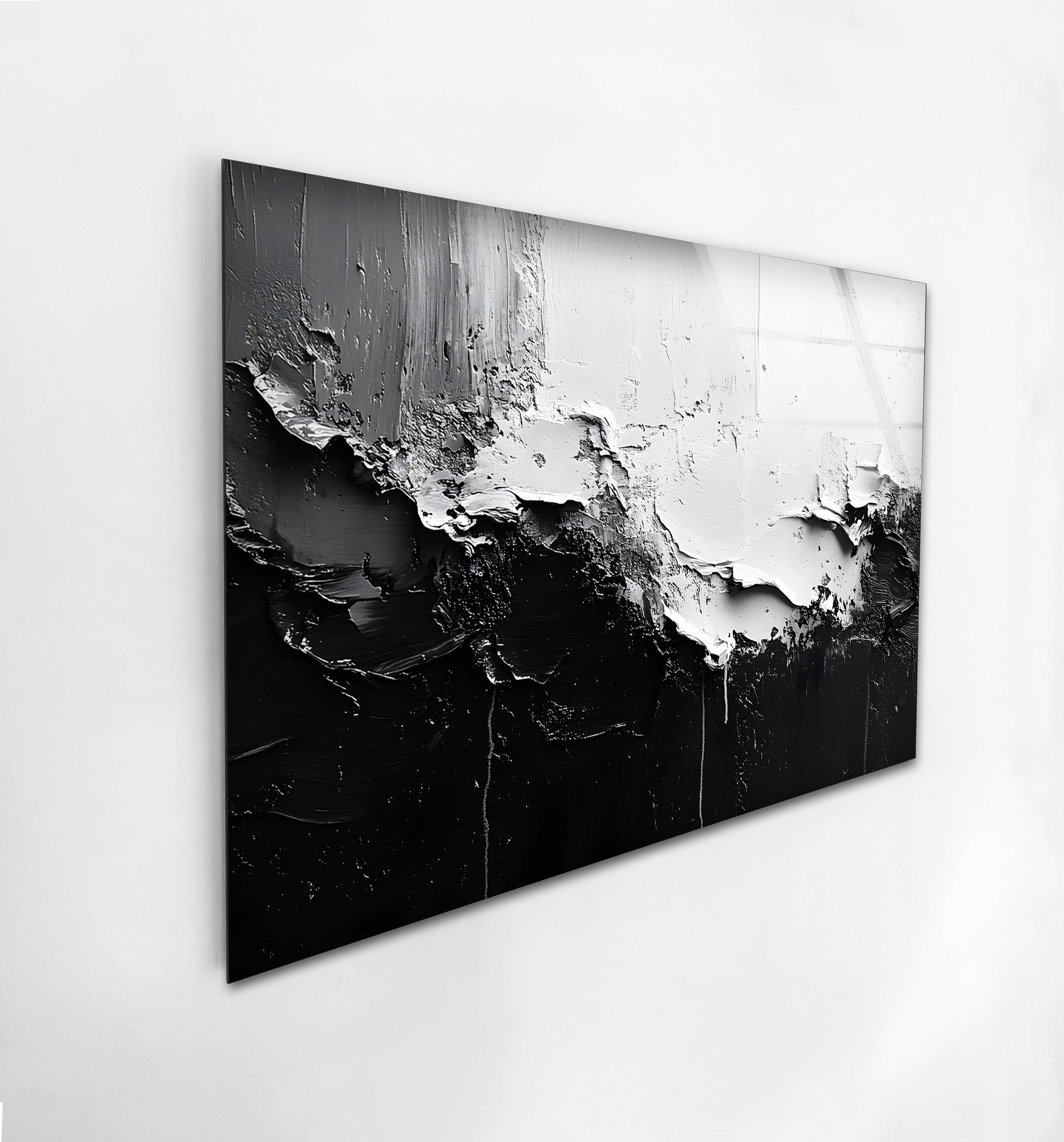 Abstract Black and White Glass Wall Art - Modern Home Decor for Living Room, Bedroom & Office - Elegant Contemporary Wall Hanging for Stylish Interior Design