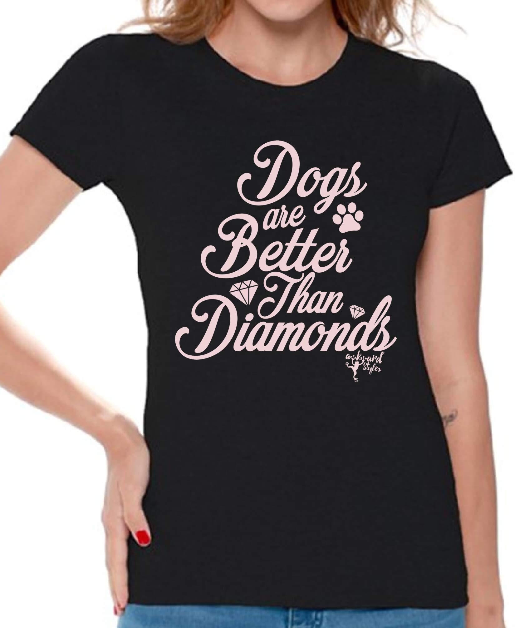 Awkwardstyles Women's Funny Dog Lover T-Shirt - 'Dogs Are Better Than Diamonds' Graphic Tee with Free Bookmark Gift - Perfect for Casual Wear, Pet Lovers & Dog Mom Outfits