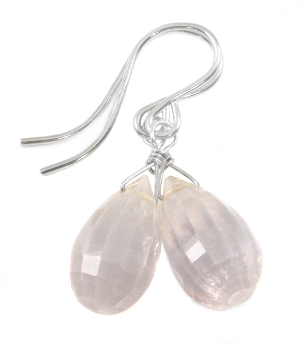 Rose Quartz Earrings - Pink Briolette Drop Dangle Earrings, Small Dainty Faceted Gemstone Jewelry for Women | Perfect for Everyday Wear, Gift Giving & Special Occasions
