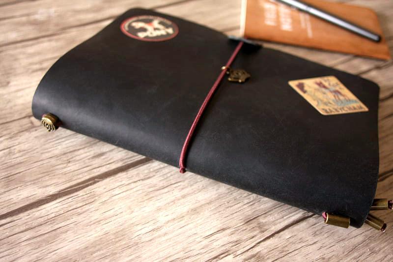 Premium Custom Black Leather Notebook - Personalized Journal for Writing, Note Taking & Gift Giving - Perfect for Business, School & Travel Use