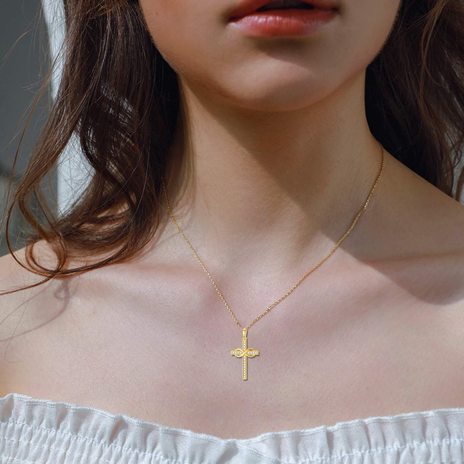 14K Gold Cross Necklace for Women - Classic Crucifix & Infinity Pendant Religious Jewelry, 16+2 Inch Adjustable Chain, Perfect for Anniversary, Mother's Day Gifts, Baptism, Church Wear & Everyday Elegance