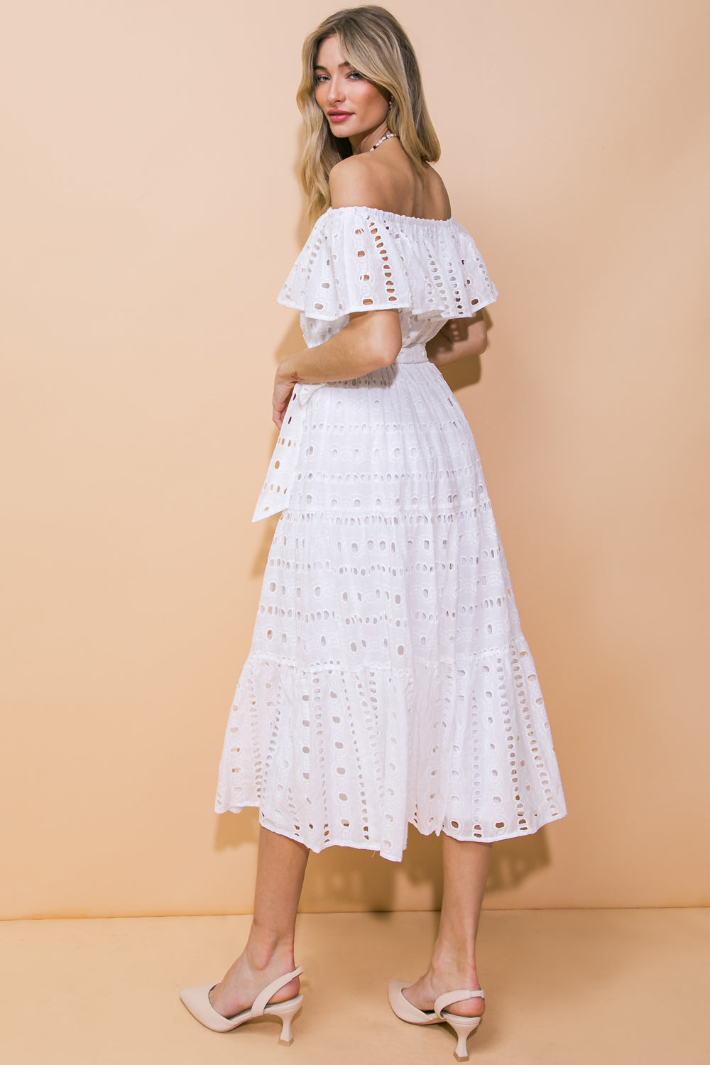 Breathable Eyelet Midi Dress for Women - Summer Floral Boho Dress with Short Sleeves - Perfect for Beach, Vacation & Casual Outings