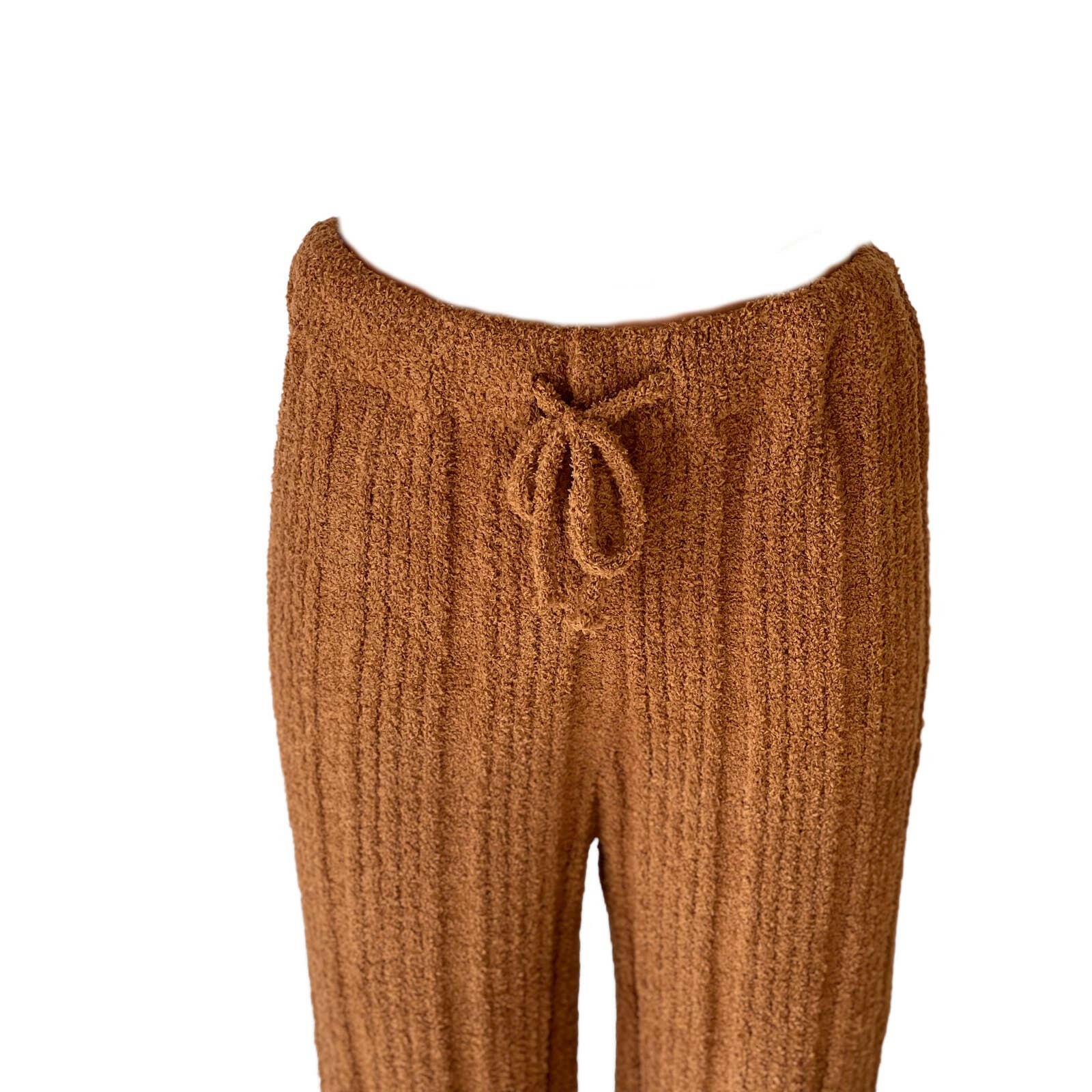 Luxury Solid Color Ribbed Knit Blanket Pants - Caramel Brown | Cozy Loungewear for Home, Travel & Relaxation