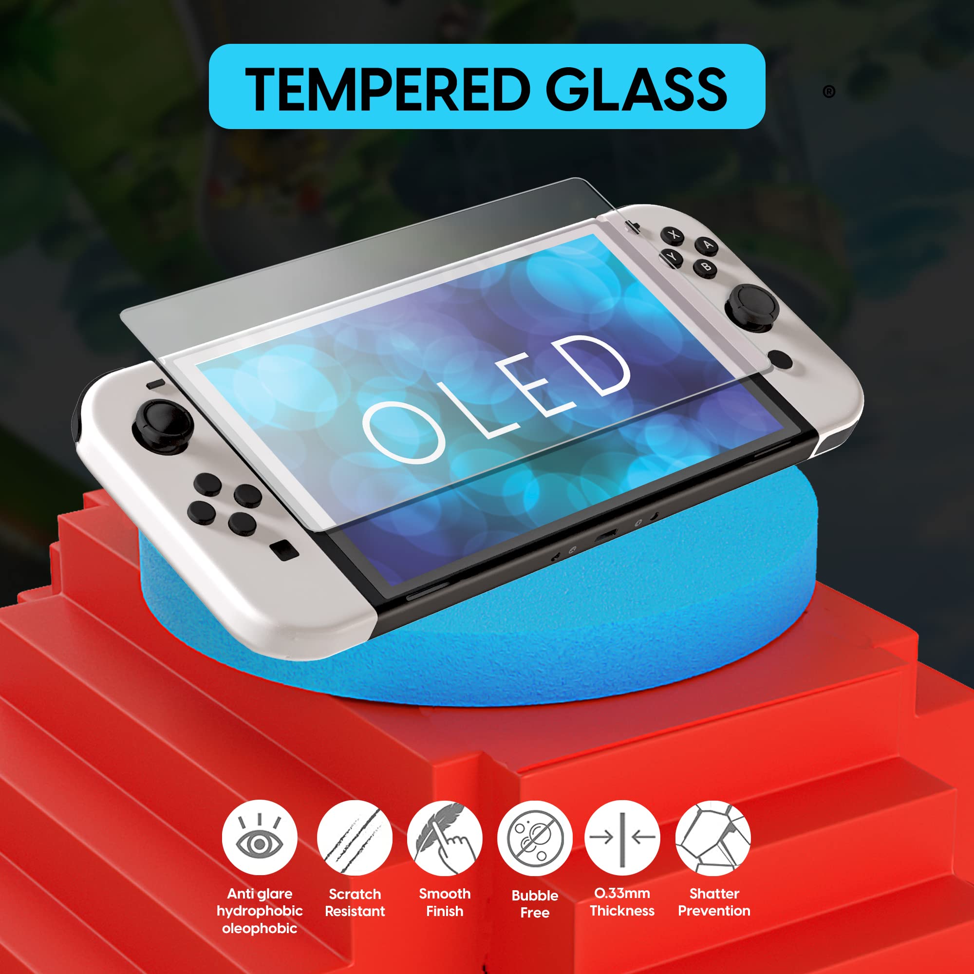 TalkWorks Super Combo Pack for Nintendo Switch OLED - 2 Grips, 2 Wheel Controller Grips, 2 Game Card Holders, 1 Charging Dock, Thumb Grips, USB-C Cable, Universal Stand & Screen Protector | Perfect for Gaming on the Go, Travel & Multiplayer Sessions