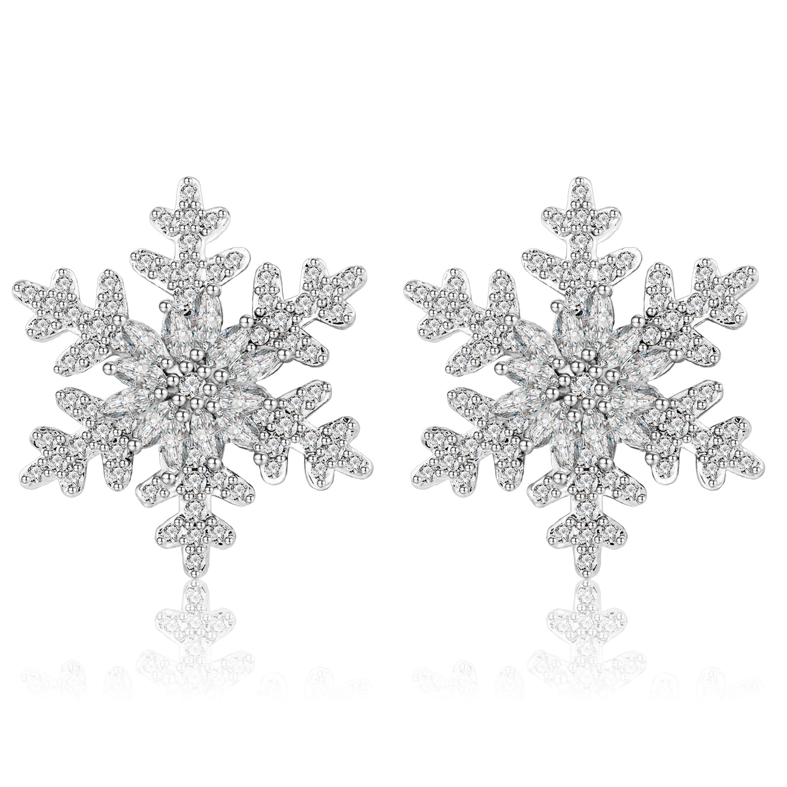 925 Sterling Silver Snowflake Stud Earrings with Cubic Zirconia - Hypoallergenic Christmas Jewelry Gift for Women & Girls | Perfect for Holiday Parties, Weddings & Everyday Wear