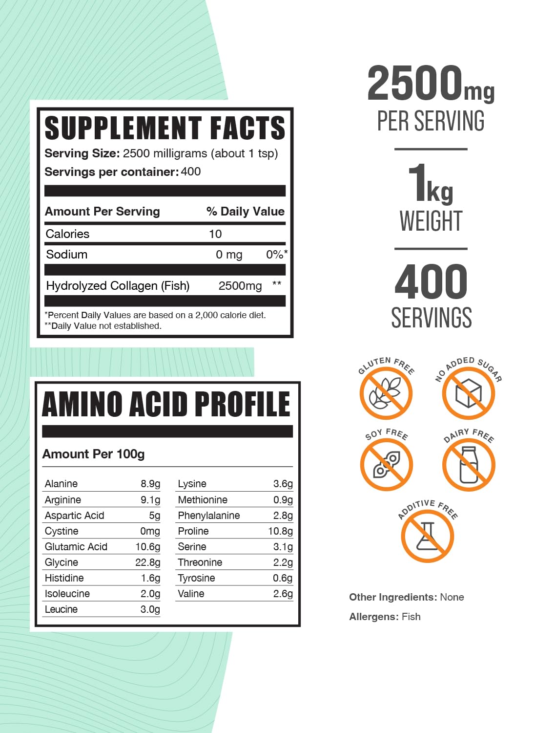 Premium Hydrolyzed Marine Collagen Peptides Powder - 2500mg per Serving, 1kg (2.2 lbs) - Gluten Free Collagen Supplement for Skin, Hair & Joint Support - Ideal for Smoothies, Coffee & Baking Recipes