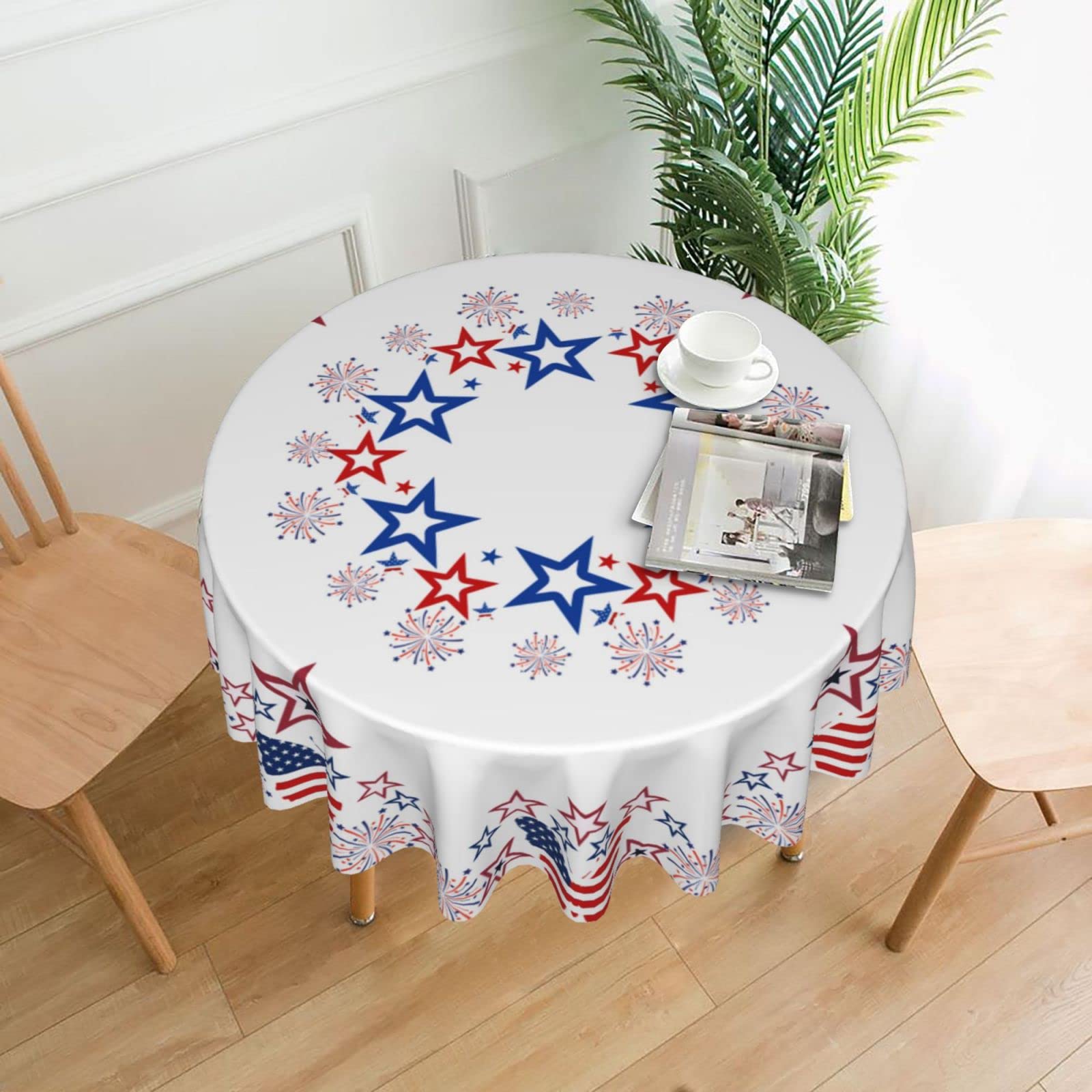 60 Inch Round Stain-Resistant Polyester Tablecloth - Waterproof & Wrinkle-Free Table Cover for Kitchen, Dining, Buffet Parties, Camping & 4th of July Celebrations - Perfect for Indoor and Outdoor Use