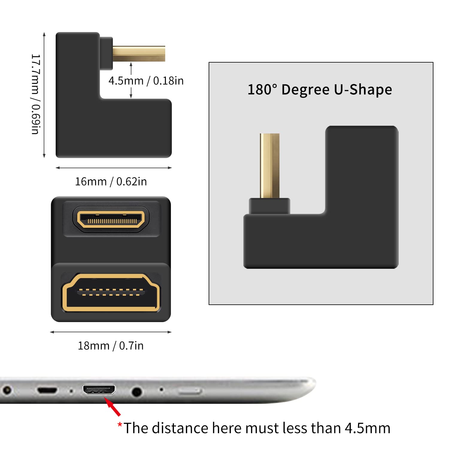 Premium U-Shaped Mini HDMI to HDMI Adapter 8K - 180° Angled Mini HDMI 2.1 Converter for 4K/8K 3D 1080P - Compatible with Digital Cameras, Monitors, DVRs (Up & Down Angled) - Perfect for Home Theater, Gaming & Professional AV Setups
