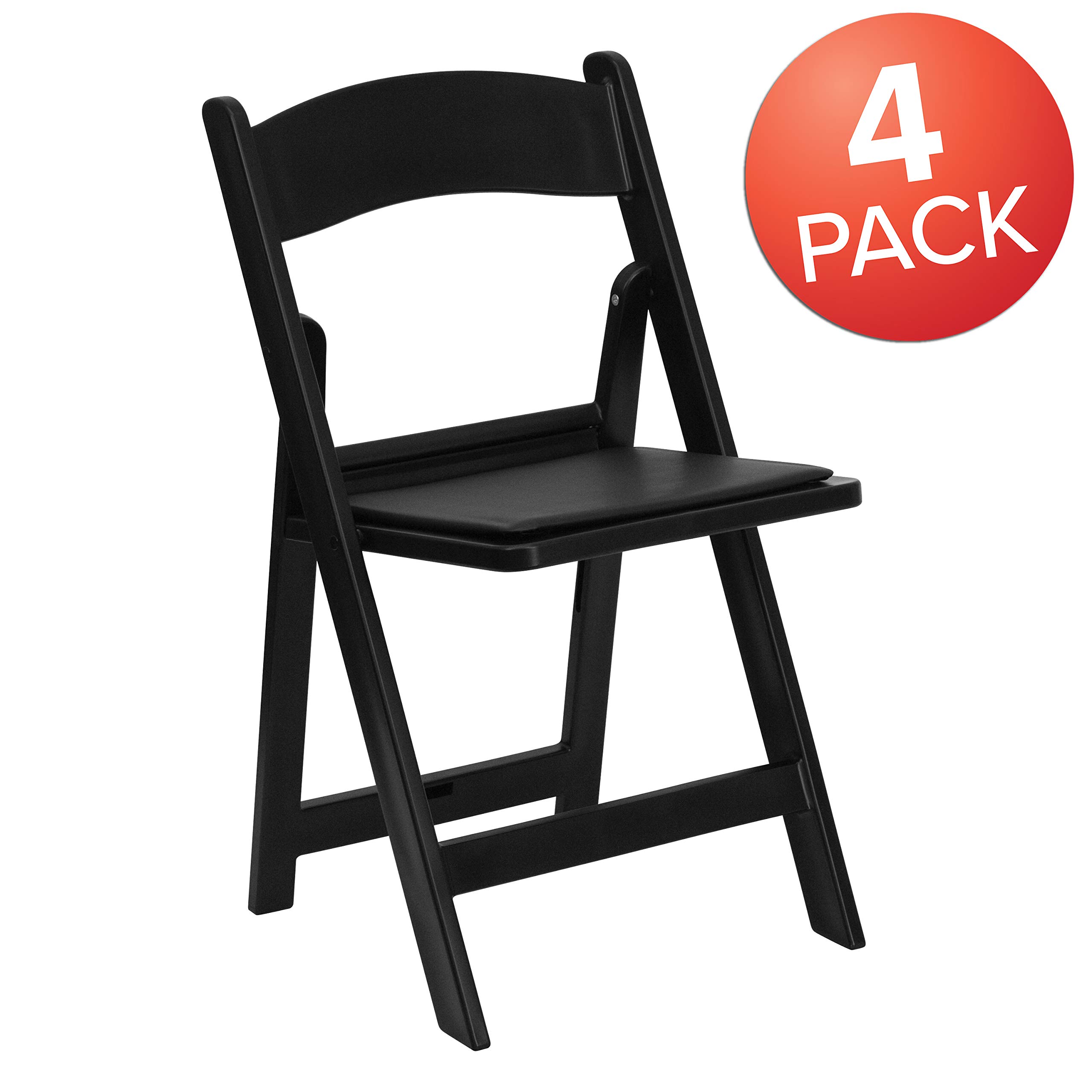 EMMA + OLIVER 4-Pack Black Resin Folding Chairs - 800LB Weight Capacity, Lightweight & Comfortable Event Chairs for Indoor/Outdoor Use - Perfect for Parties, Weddings, Picnics, and Camping