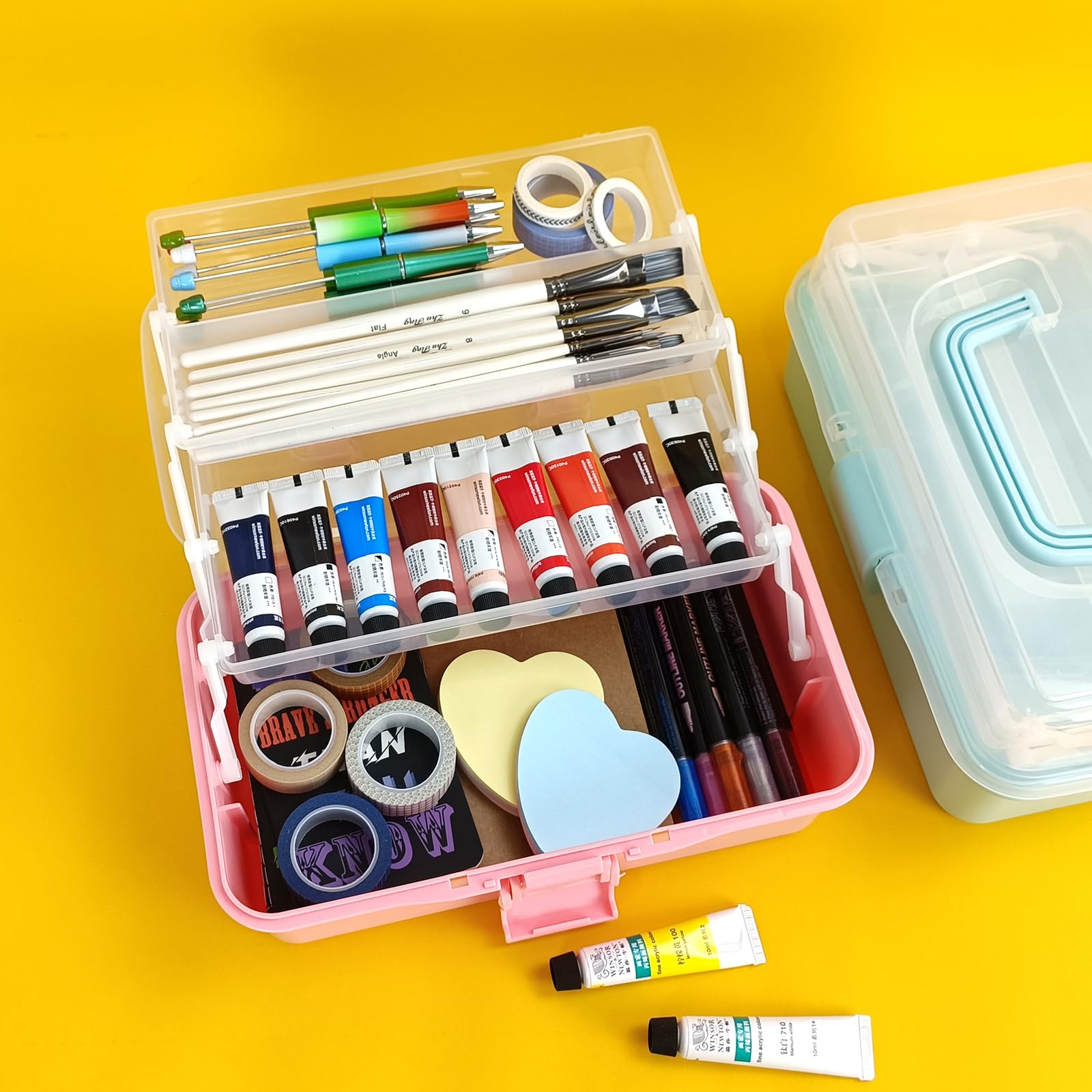 **10-Inch 3-Layer Tackle Box Organizer with 2 Trays - Portable Craft Storage for Sewing, Nail Art, Makeup, Diamond Painting & Building Blocks - Pink Medicine Box with Handle (Perfect for Travel & Home Organization)**
